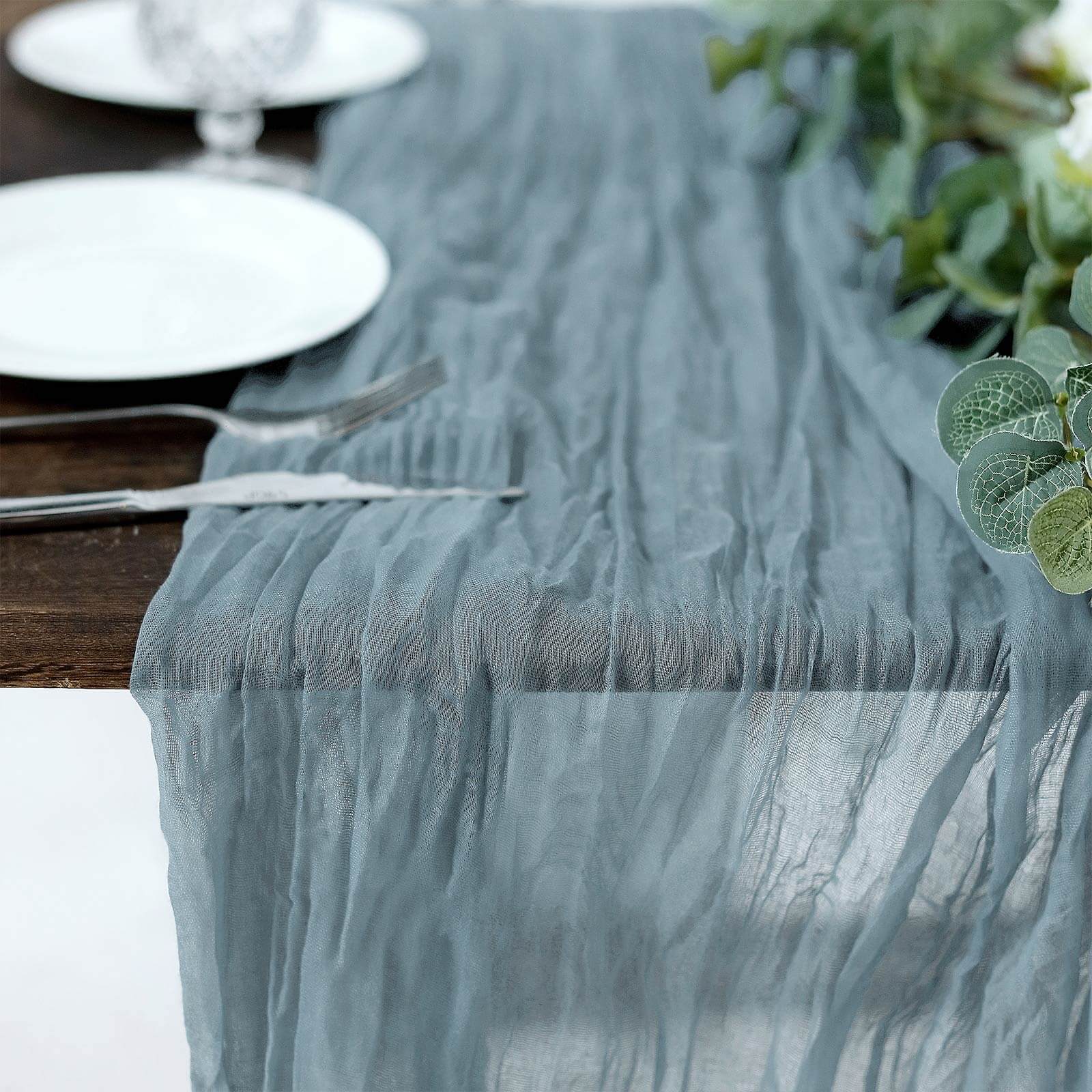 Gauze Cheesecloth Table Runner 10ft Dusty Blue - Rustic Boho Table Linen - Image 2