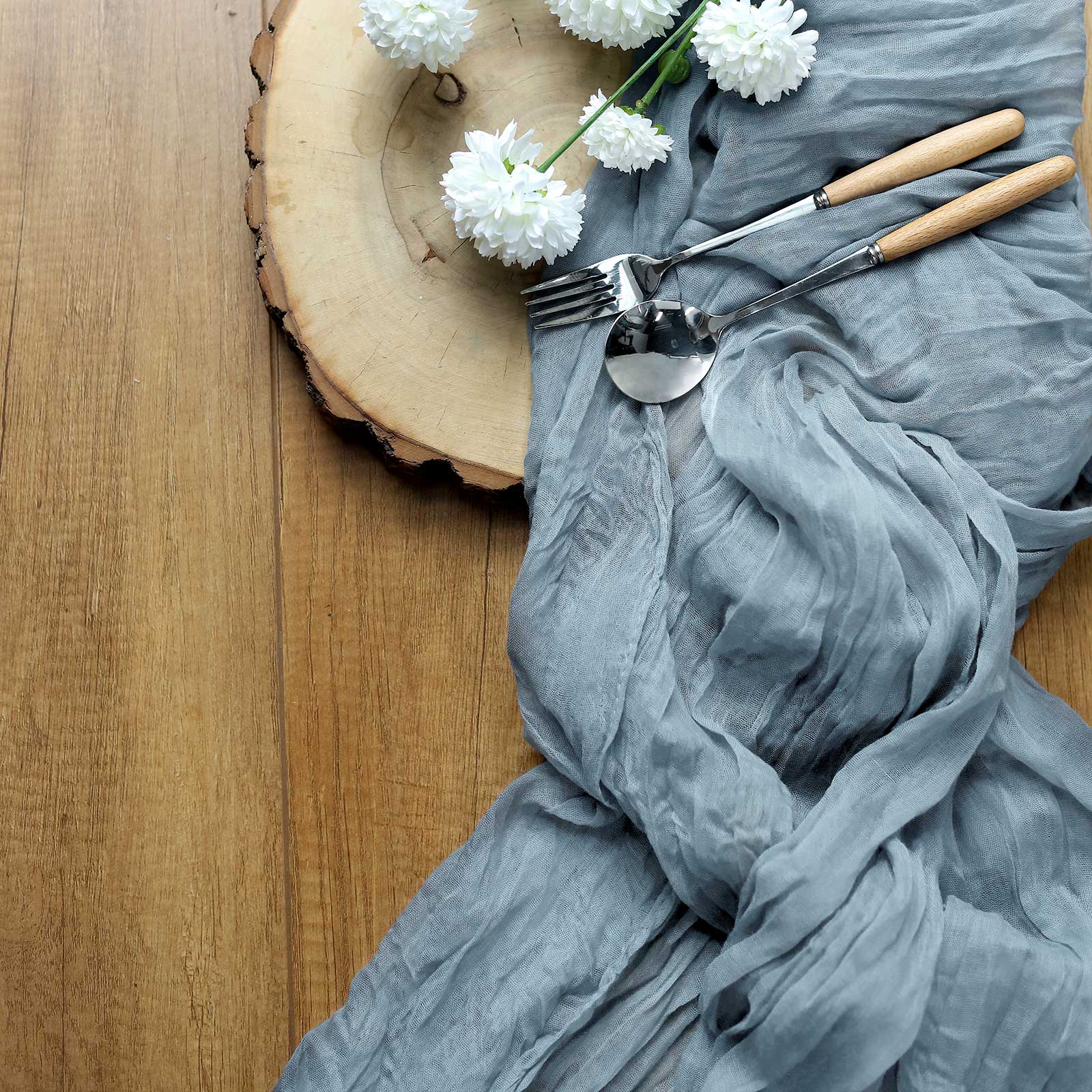 Gauze Cheesecloth Table Runner 10ft Dusty Blue - Rustic Boho Table Linen - Image 6