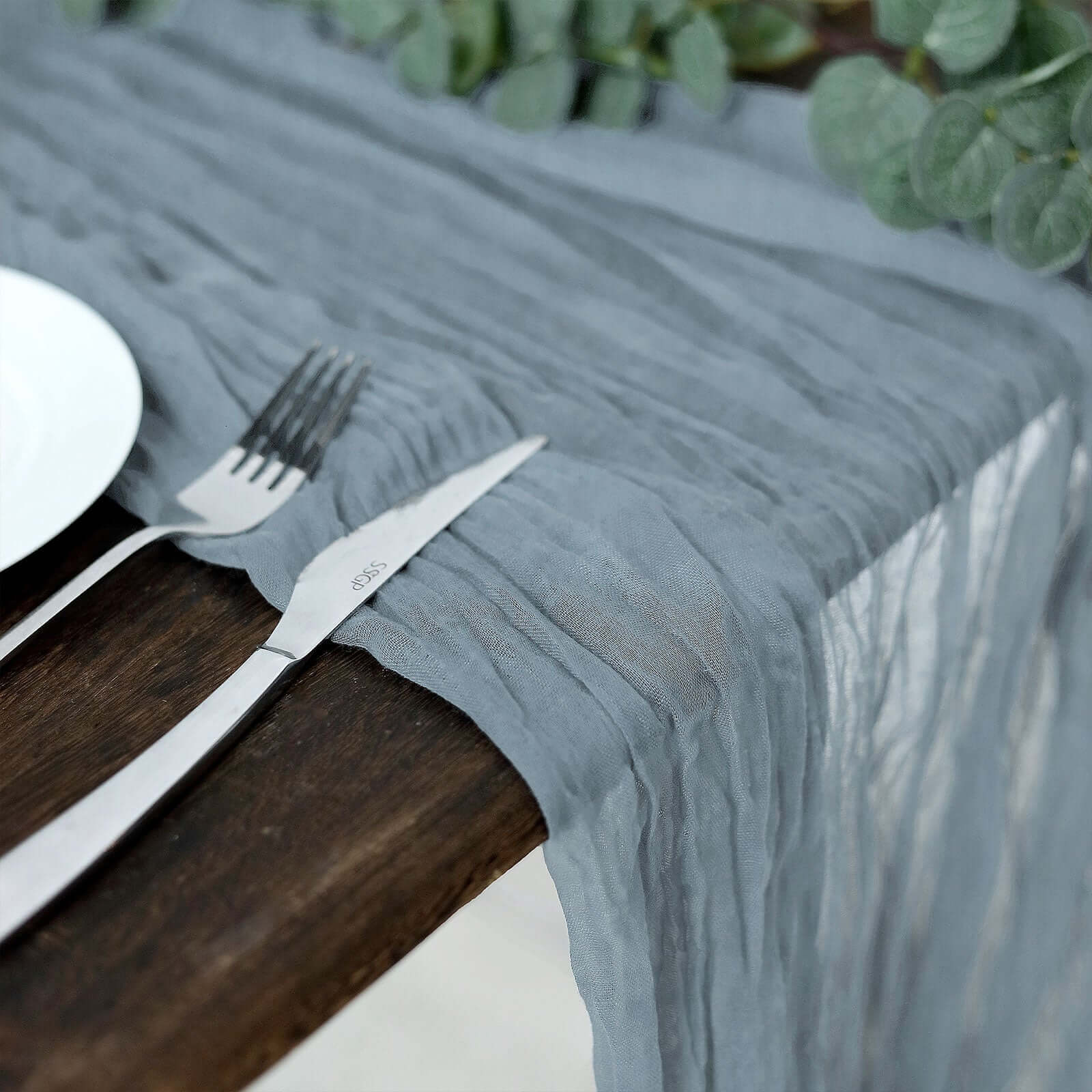 Gauze Cheesecloth Table Runner 10ft Dusty Blue - Rustic Boho Table Linen - Image 8