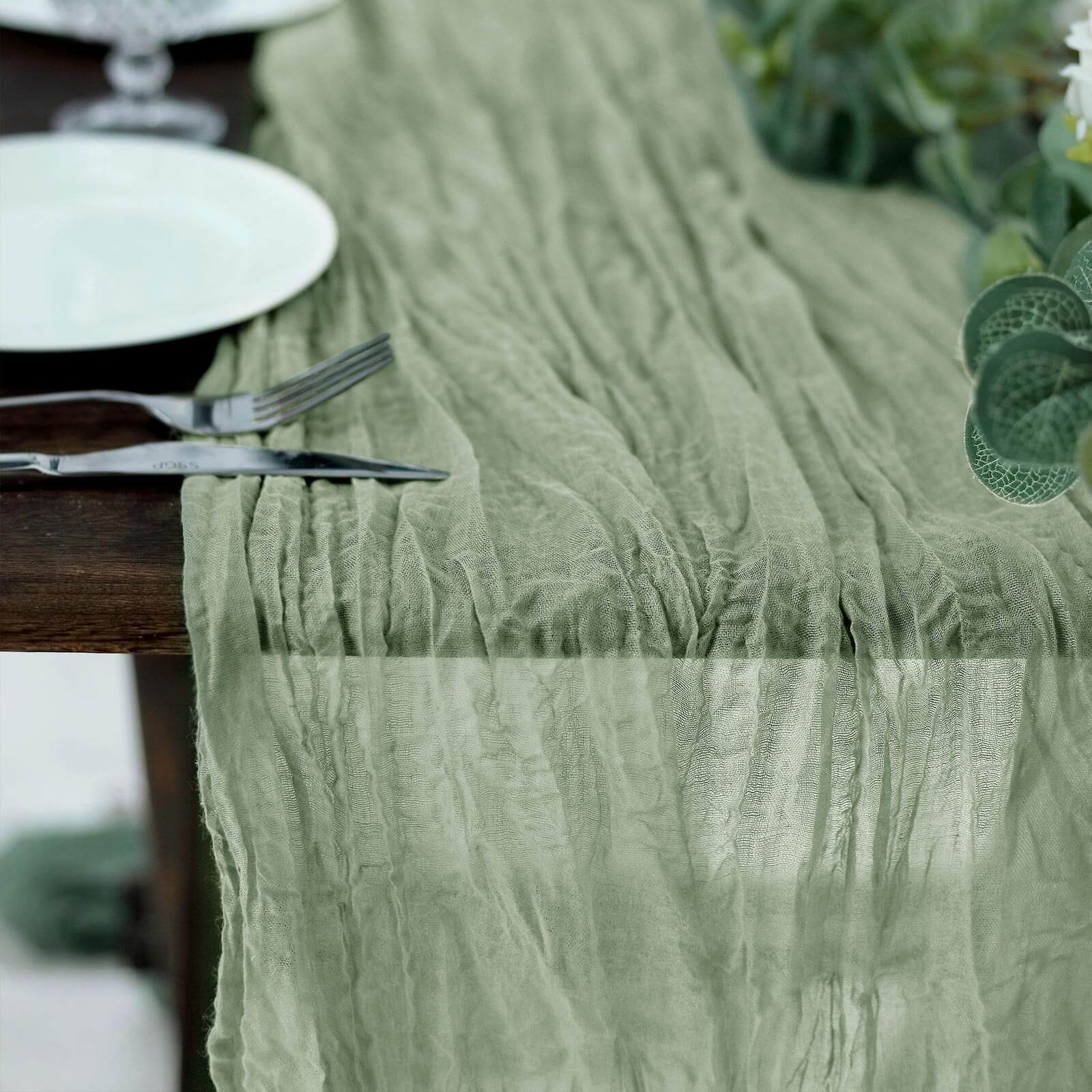 Gauze Cheesecloth Table Runner 10ft Dusty Sage Green - Rustic Boho Table Linen - Image 4