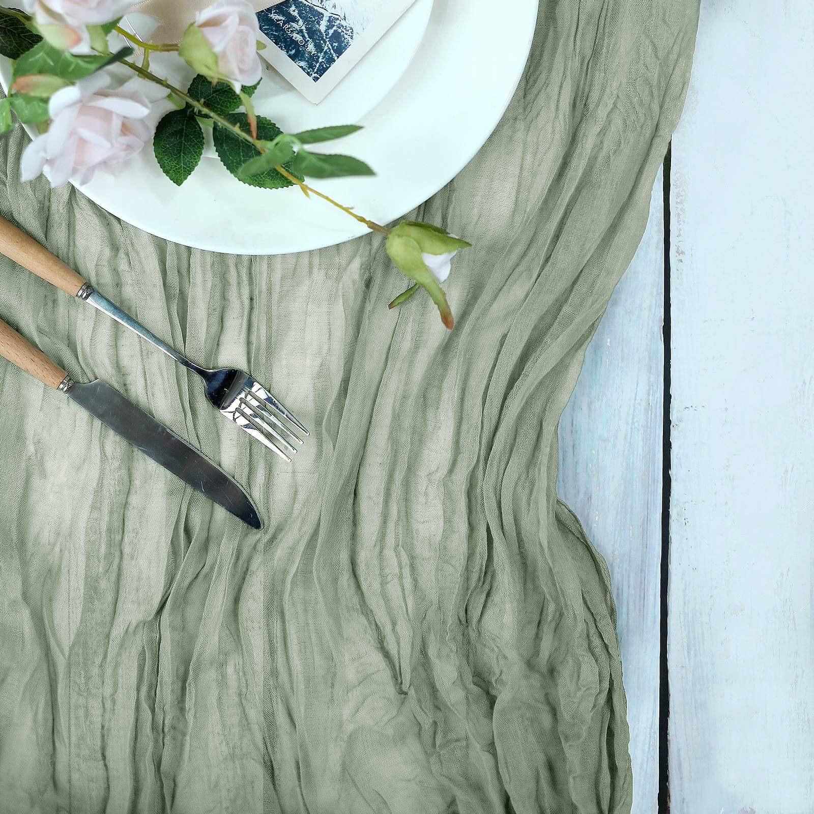 Gauze Cheesecloth Table Runner 10ft Dusty Sage Green - Rustic Boho Table Linen - Image 5