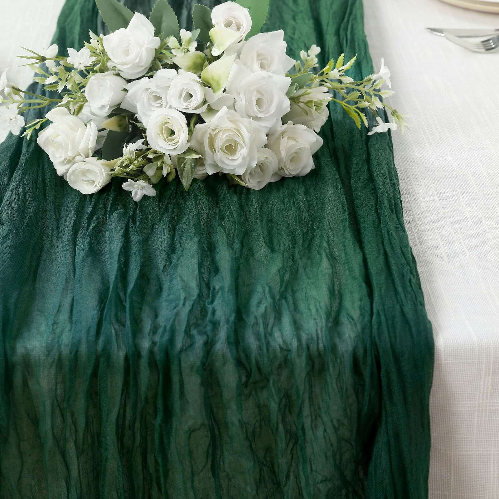 Gauze Cheesecloth Table Runner 10ft Hunter Emerald Green - Rustic Boho Table Linen - Image 6