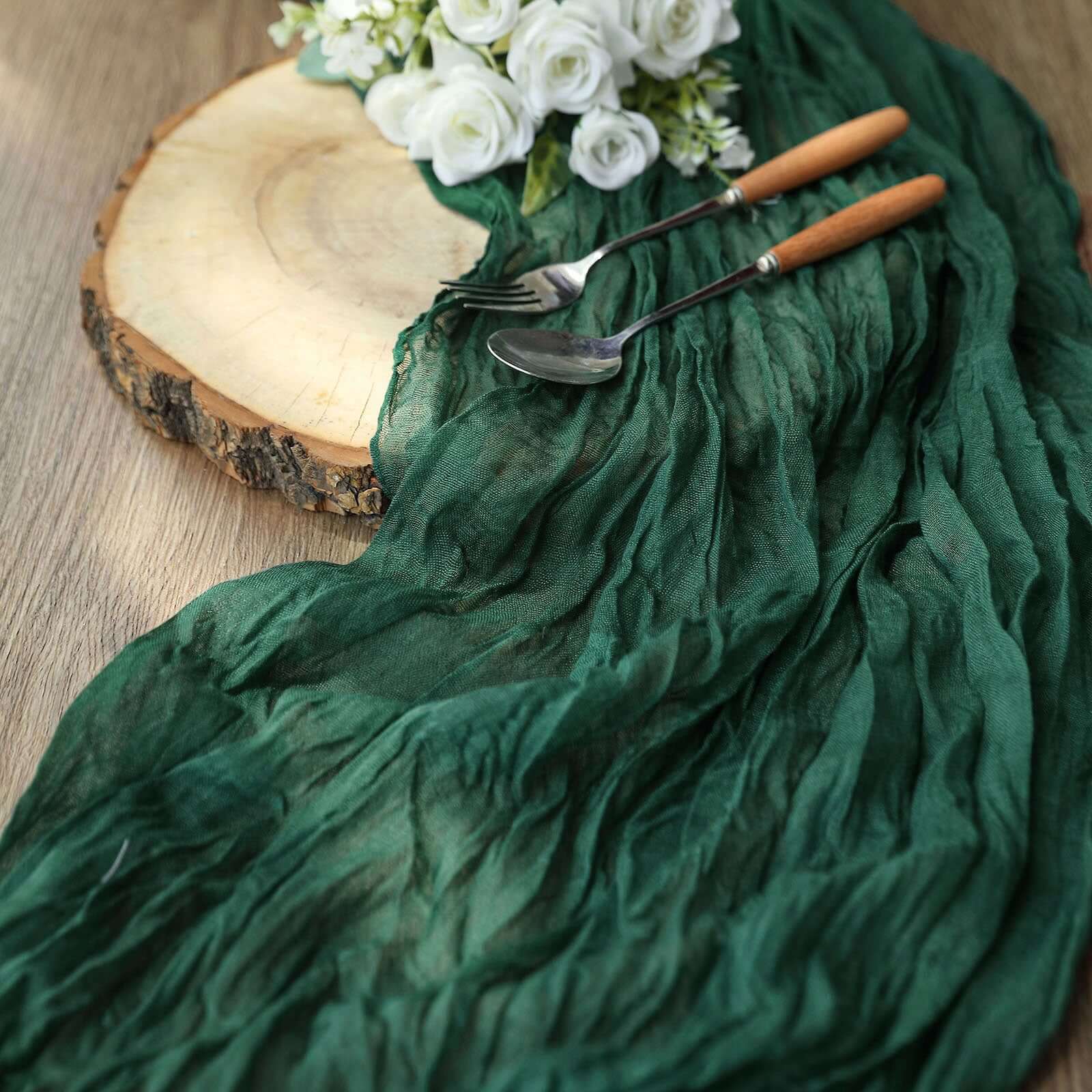 Gauze Cheesecloth Table Runner 10ft Hunter Emerald Green - Rustic Boho Table Linen - Image 8