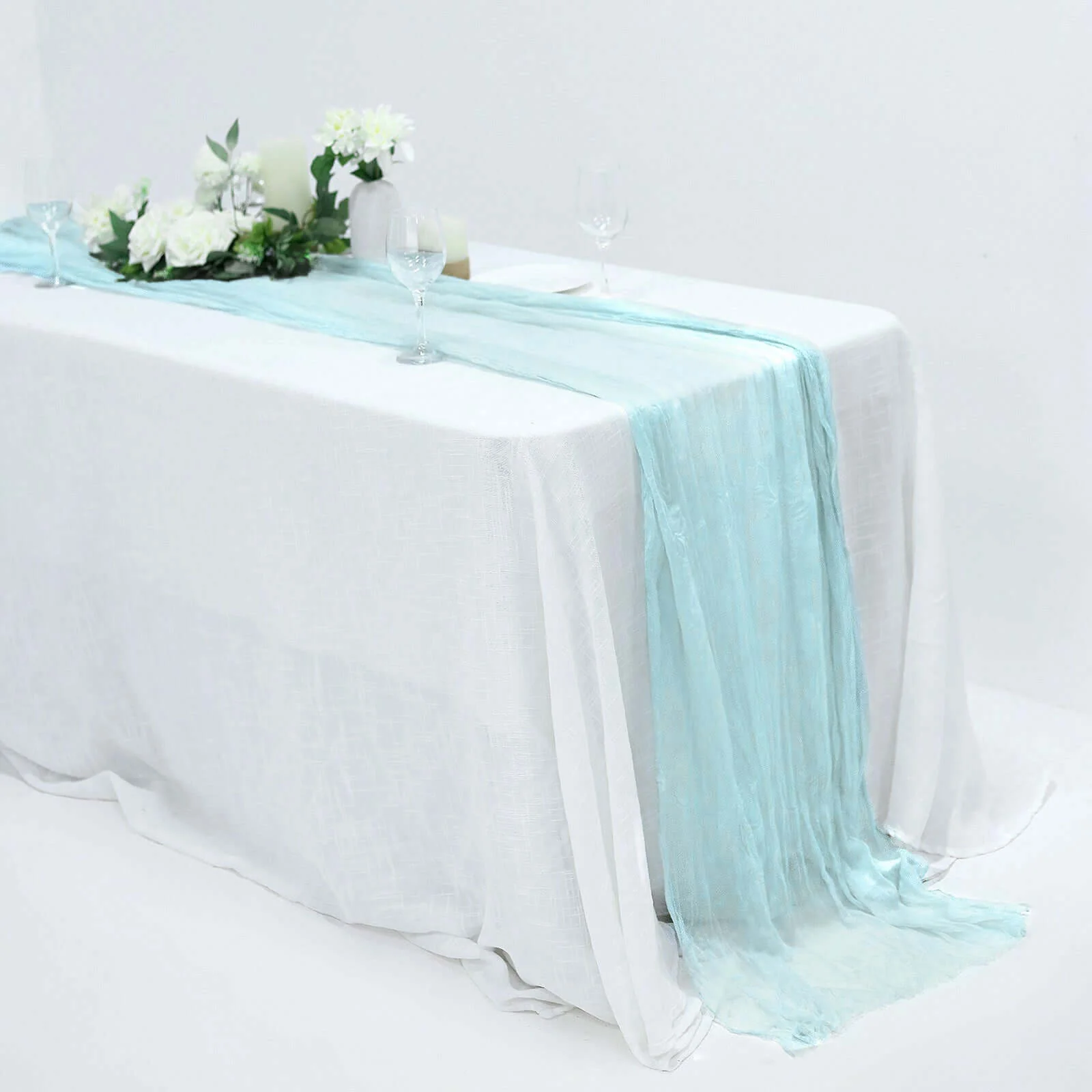 Gauze Cheesecloth Table Runner 10ft Light Blue - Rustic Boho Table Linen