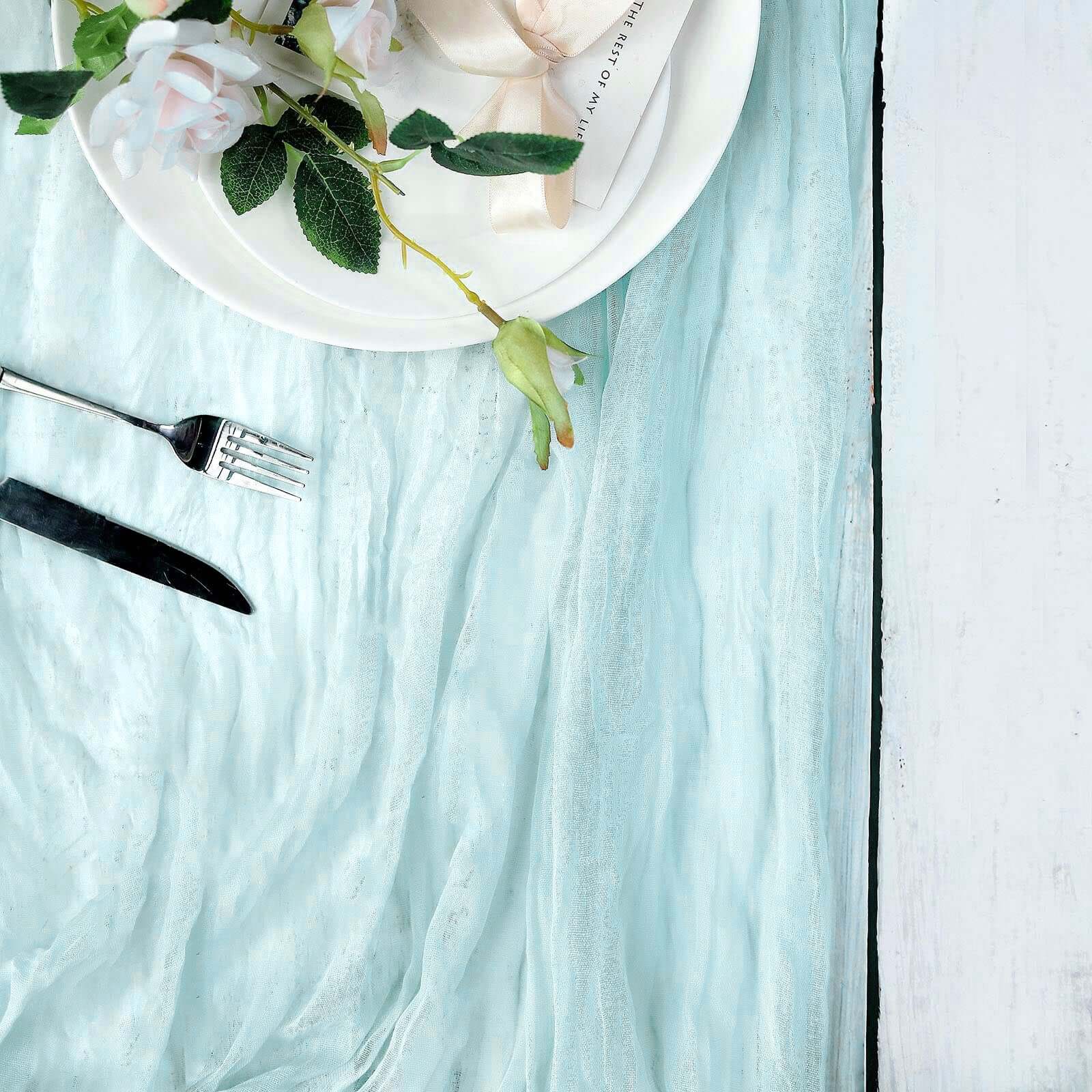 Gauze Cheesecloth Table Runner 10ft Light Blue - Rustic Boho Table Linen - Image 10