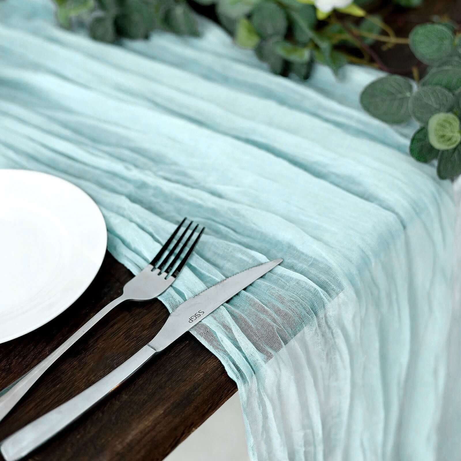 Gauze Cheesecloth Table Runner 10ft Light Blue - Rustic Boho Table Linen - Image 9