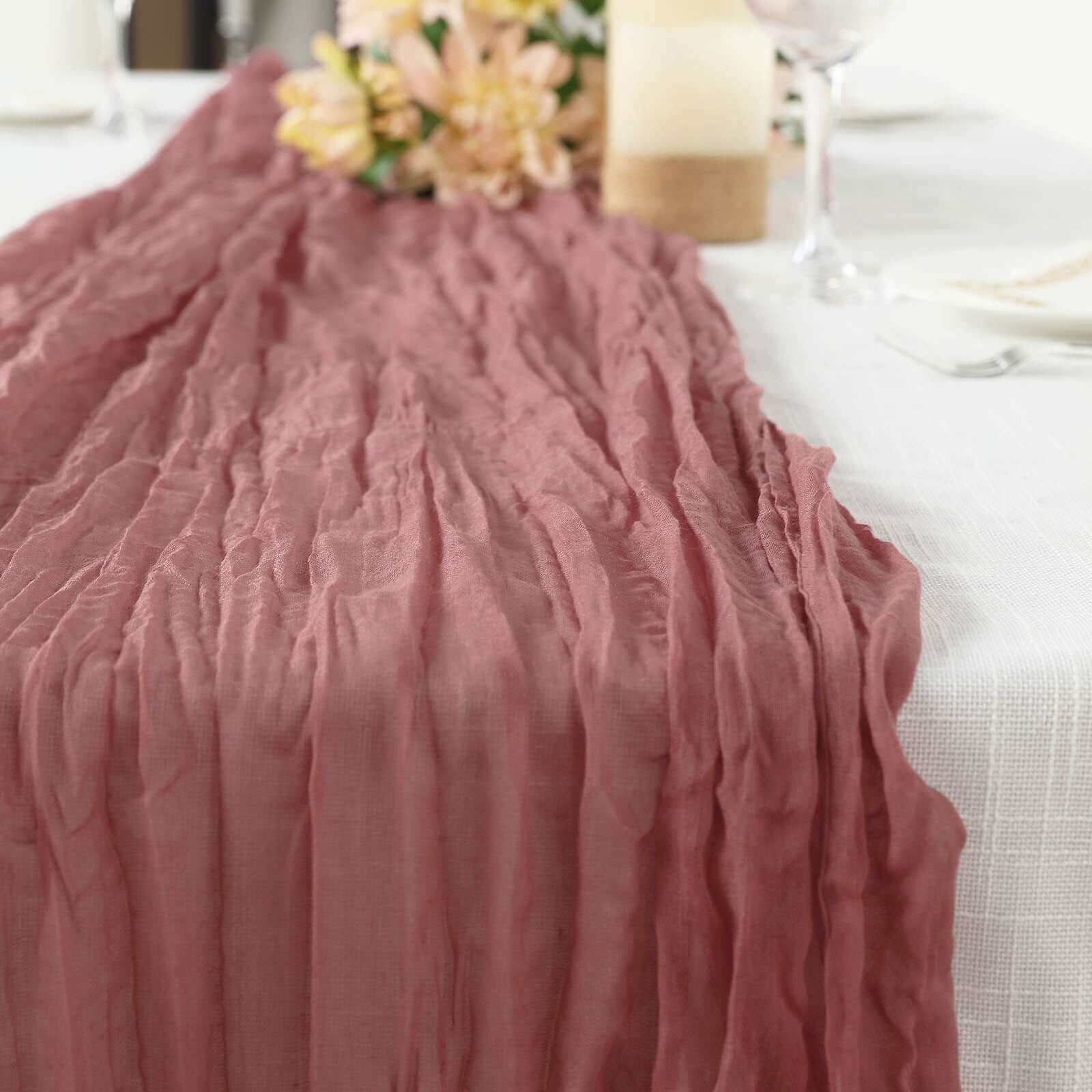Gauze Cheesecloth Table Runner 10ft Mauve/Cinnamon Rose - Rustic Boho Table Linen - Image 2