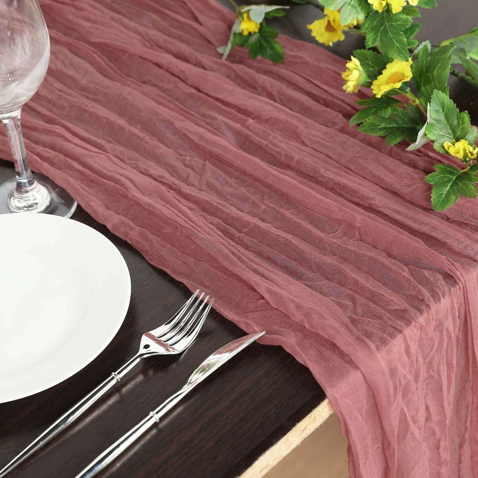 Gauze Cheesecloth Table Runner 10ft Mauve/Cinnamon Rose - Rustic Boho Table Linen - Image 7