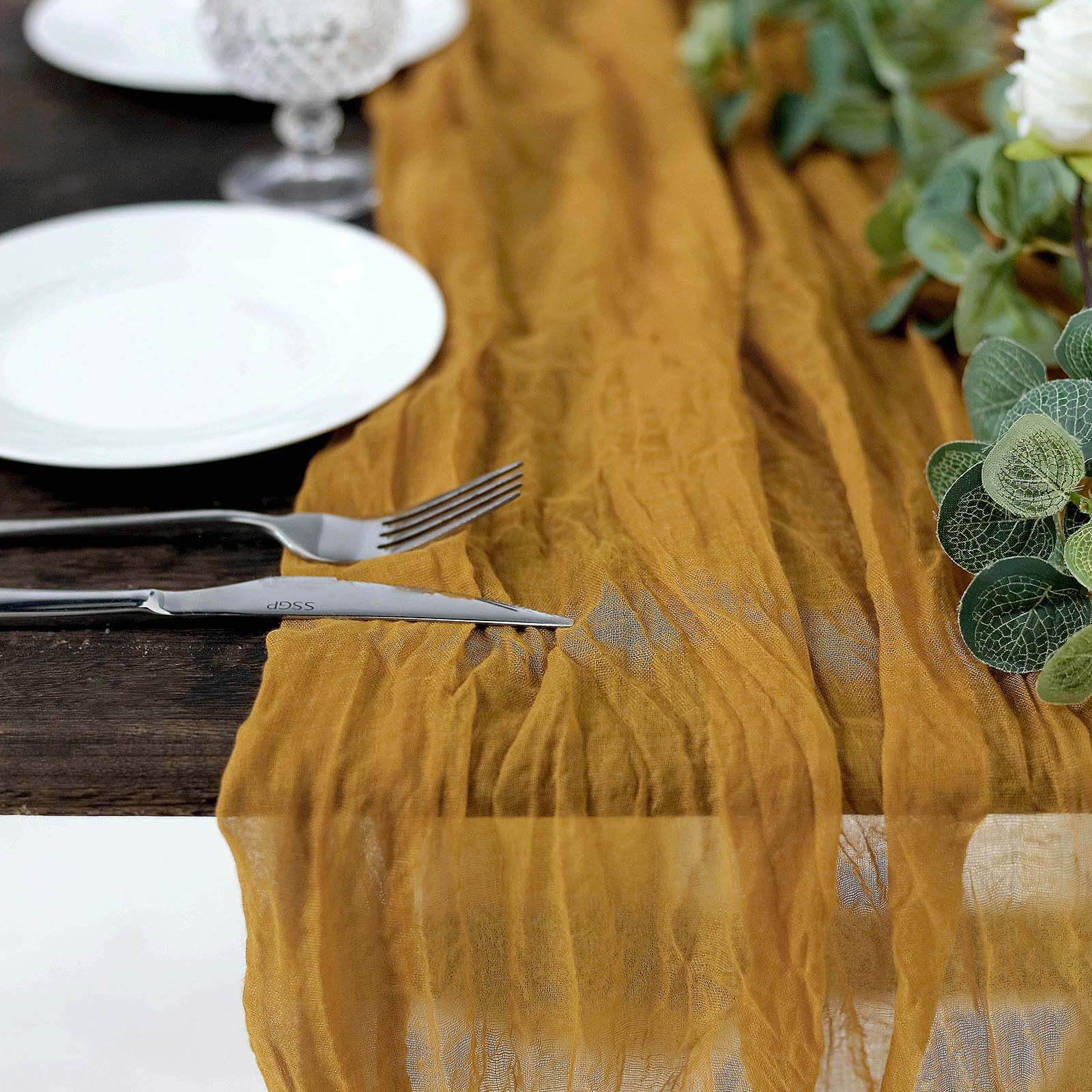 Gauze Cheesecloth Table Runner 10ft Mustard Yellow - Rustic Boho Table Linen - Image 2