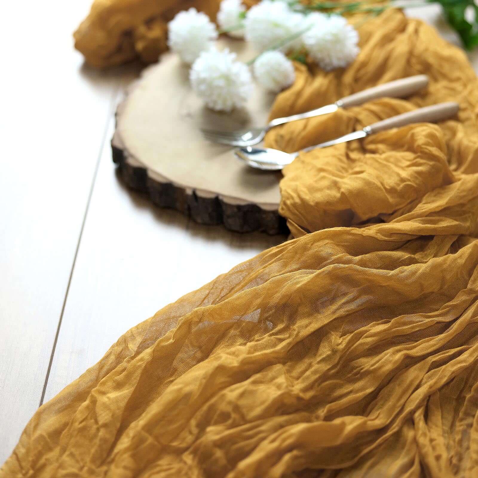Gauze Cheesecloth Table Runner 10ft Mustard Yellow - Rustic Boho Table Linen - Image 6