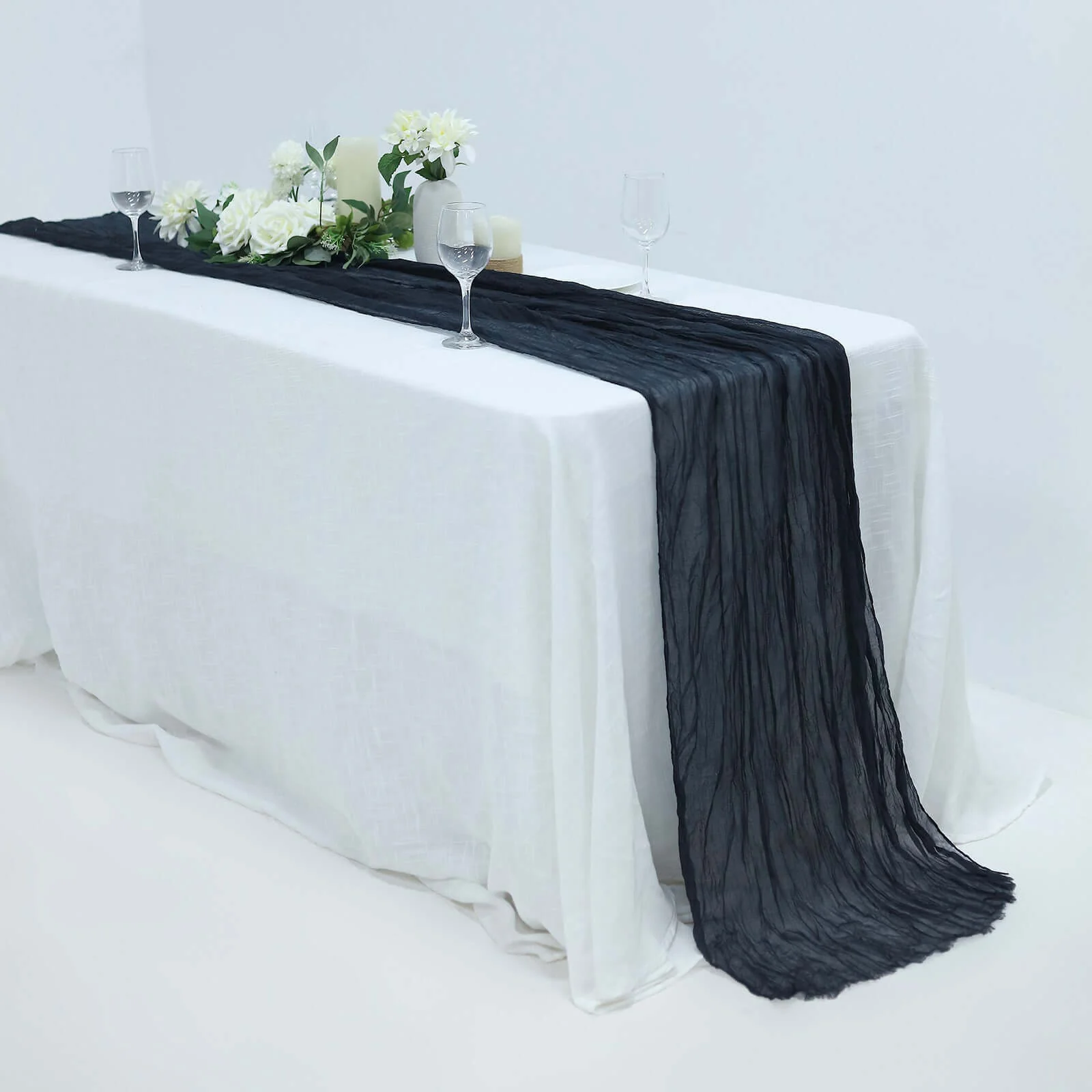 Gauze Cheesecloth Table Runner 10ft Navy Blue - Rustic Boho Table Linen