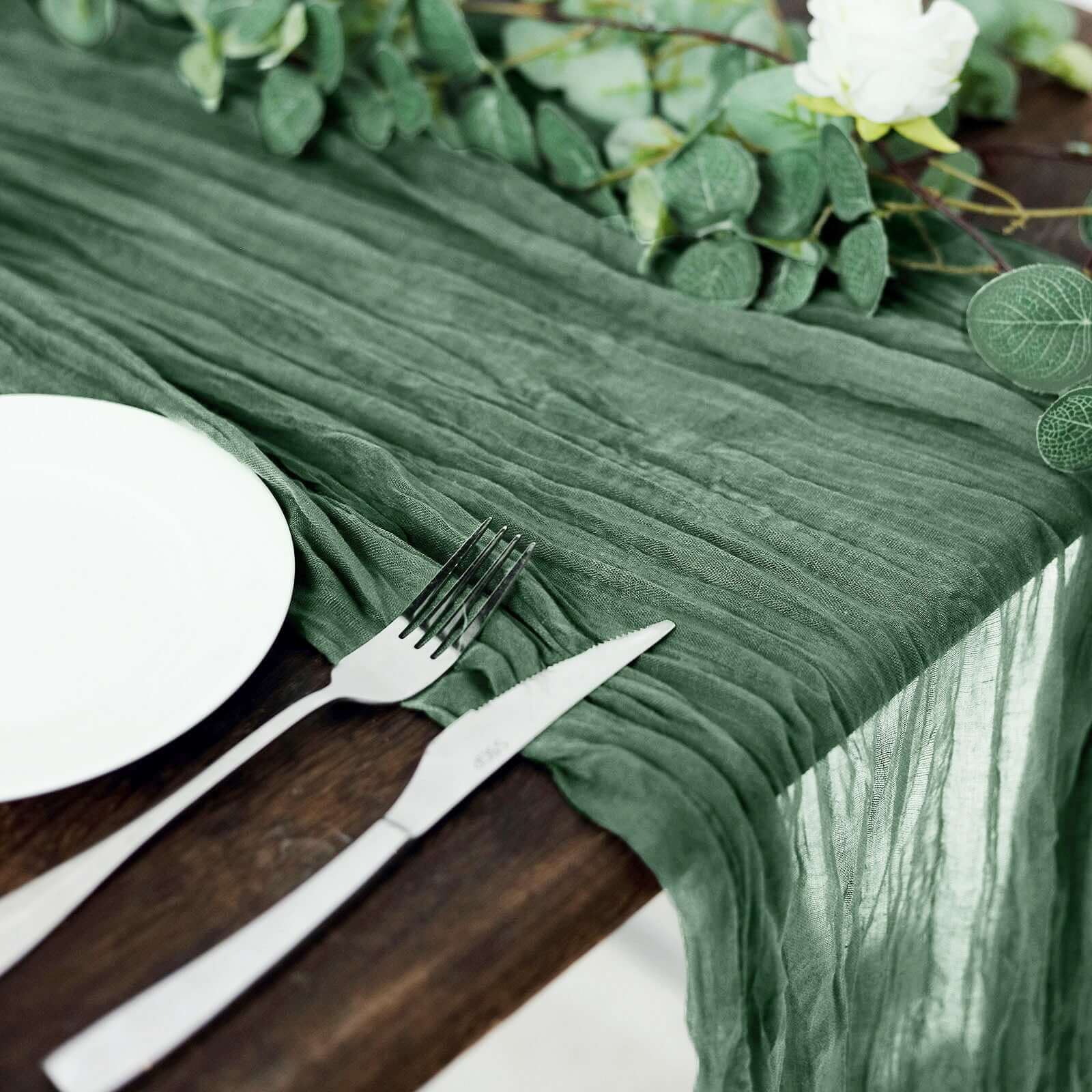 Gauze Cheesecloth Table Runner 10ft Olive Green - Rustic Boho Table Linen - Image 2