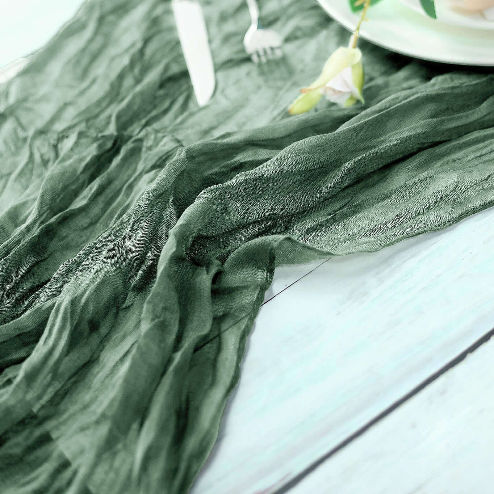 Gauze Cheesecloth Table Runner 10ft Olive Green - Rustic Boho Table Linen - Image 6