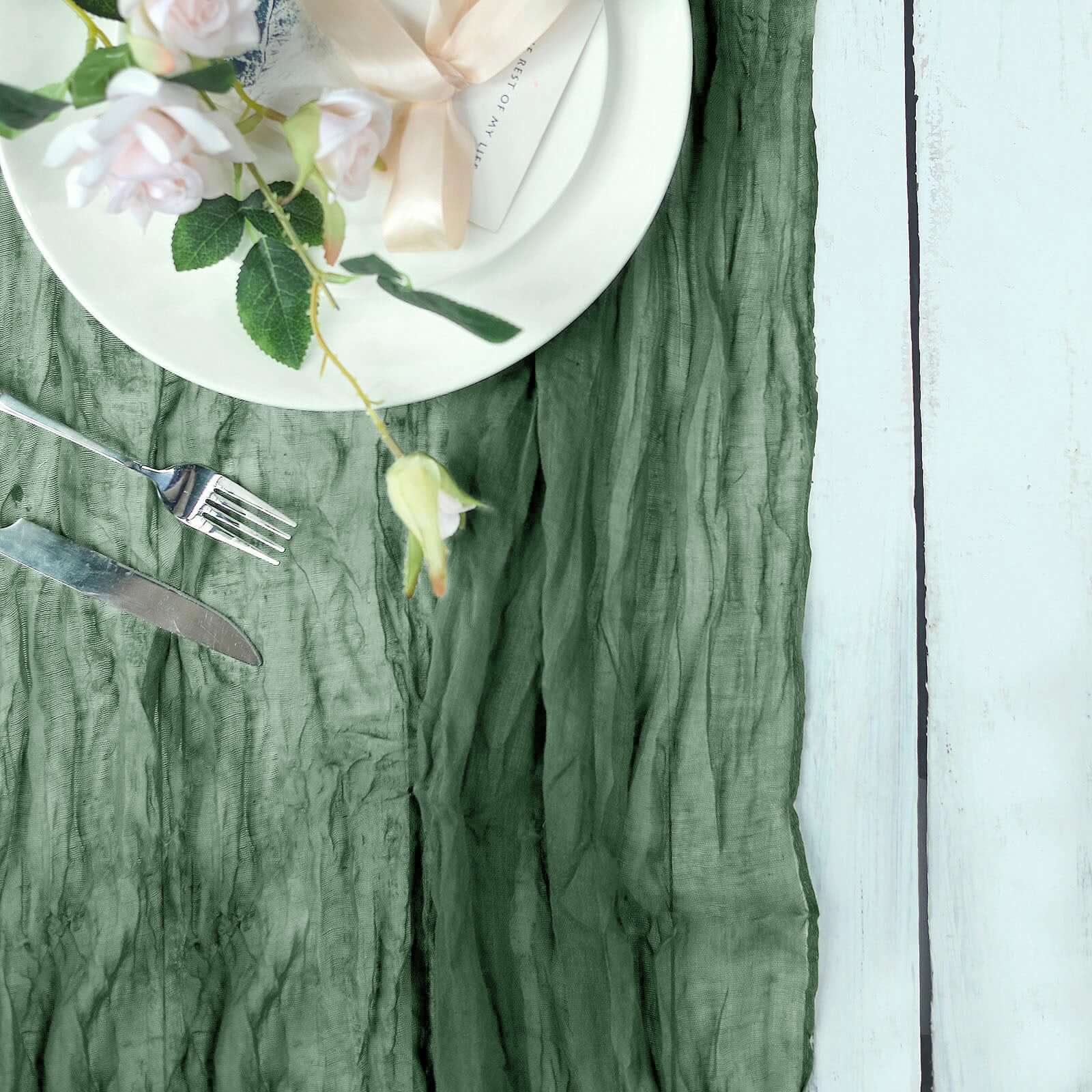 Gauze Cheesecloth Table Runner 10ft Olive Green - Rustic Boho Table Linen - Image 8