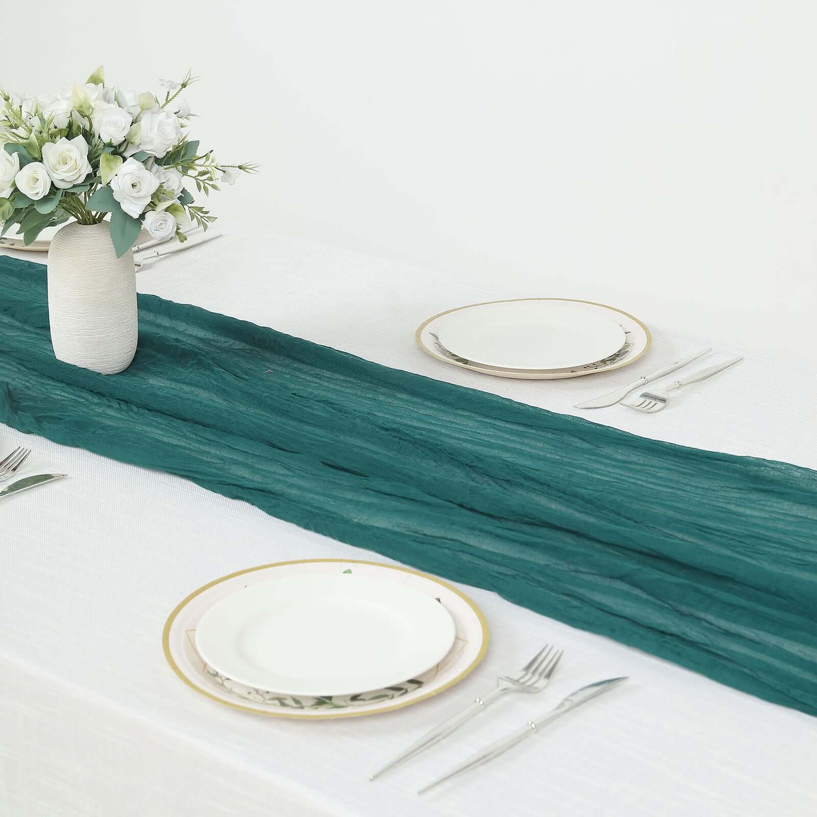 Gauze Cheesecloth Table Runner 10ft Peacock Teal - Rustic Boho Table Linen - Image 2