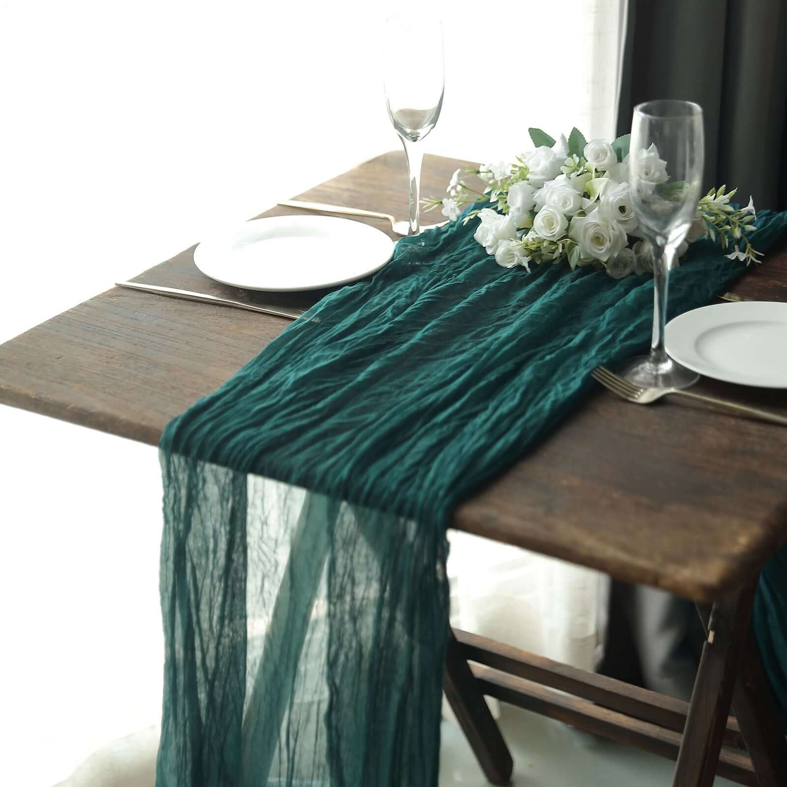 Gauze Cheesecloth Table Runner 10ft Peacock Teal - Rustic Boho Table Linen - Image 5