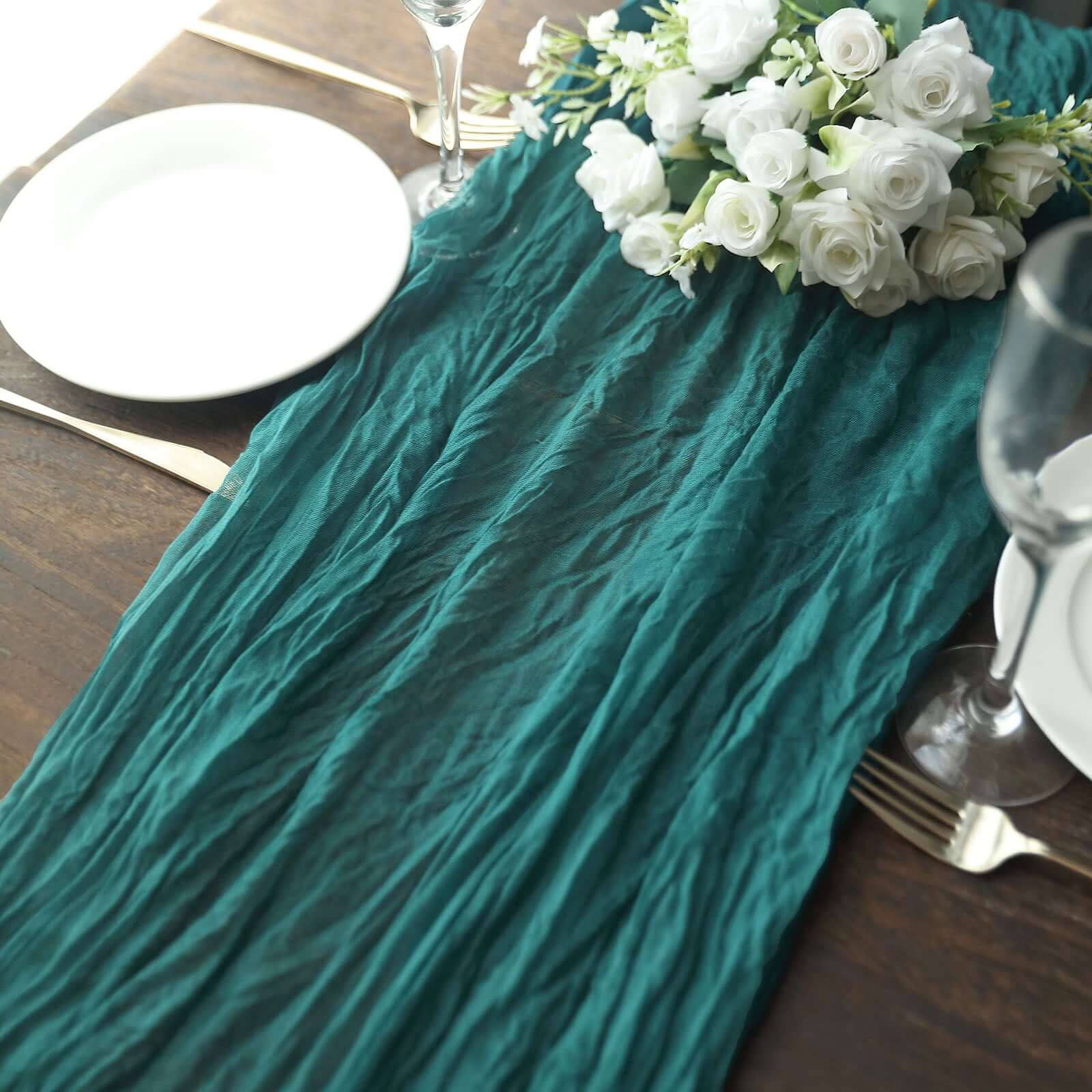 Gauze Cheesecloth Table Runner 10ft Peacock Teal - Rustic Boho Table Linen - Image 6