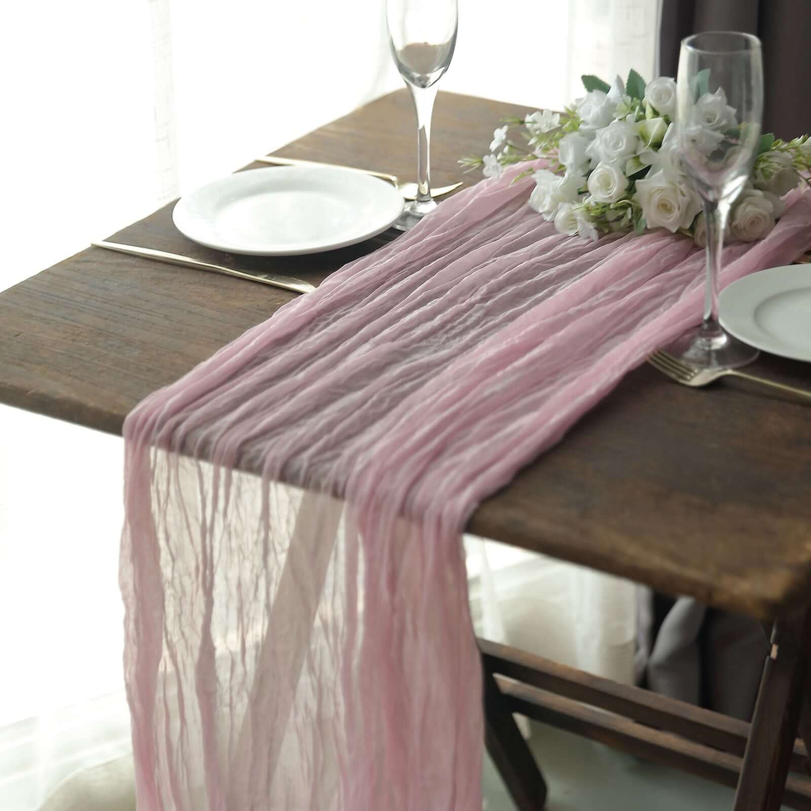 Gauze Cheesecloth Table Runner 10ft Pink - Rustic Boho Table Linen - Image 5