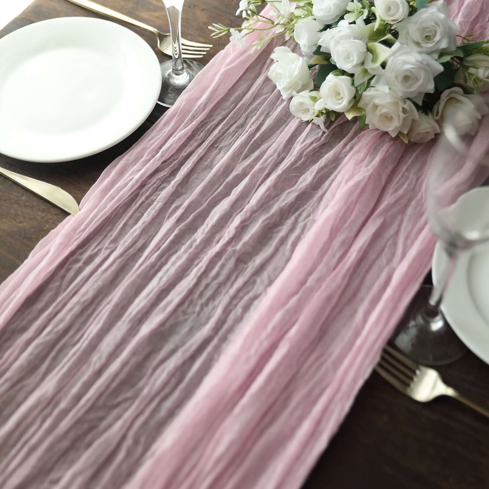 Gauze Cheesecloth Table Runner 10ft Pink - Rustic Boho Table Linen - Image 7