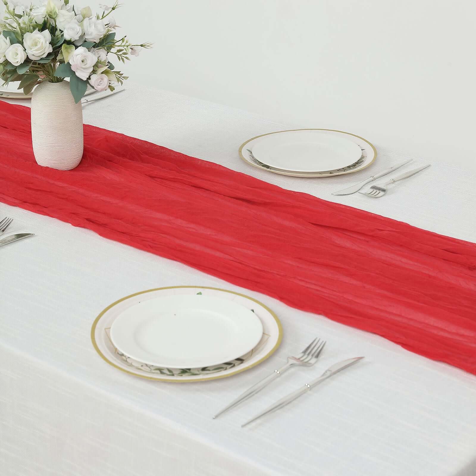 Gauze Cheesecloth Table Runner 10ft Red - Rustic Boho Table Linen - Image 2