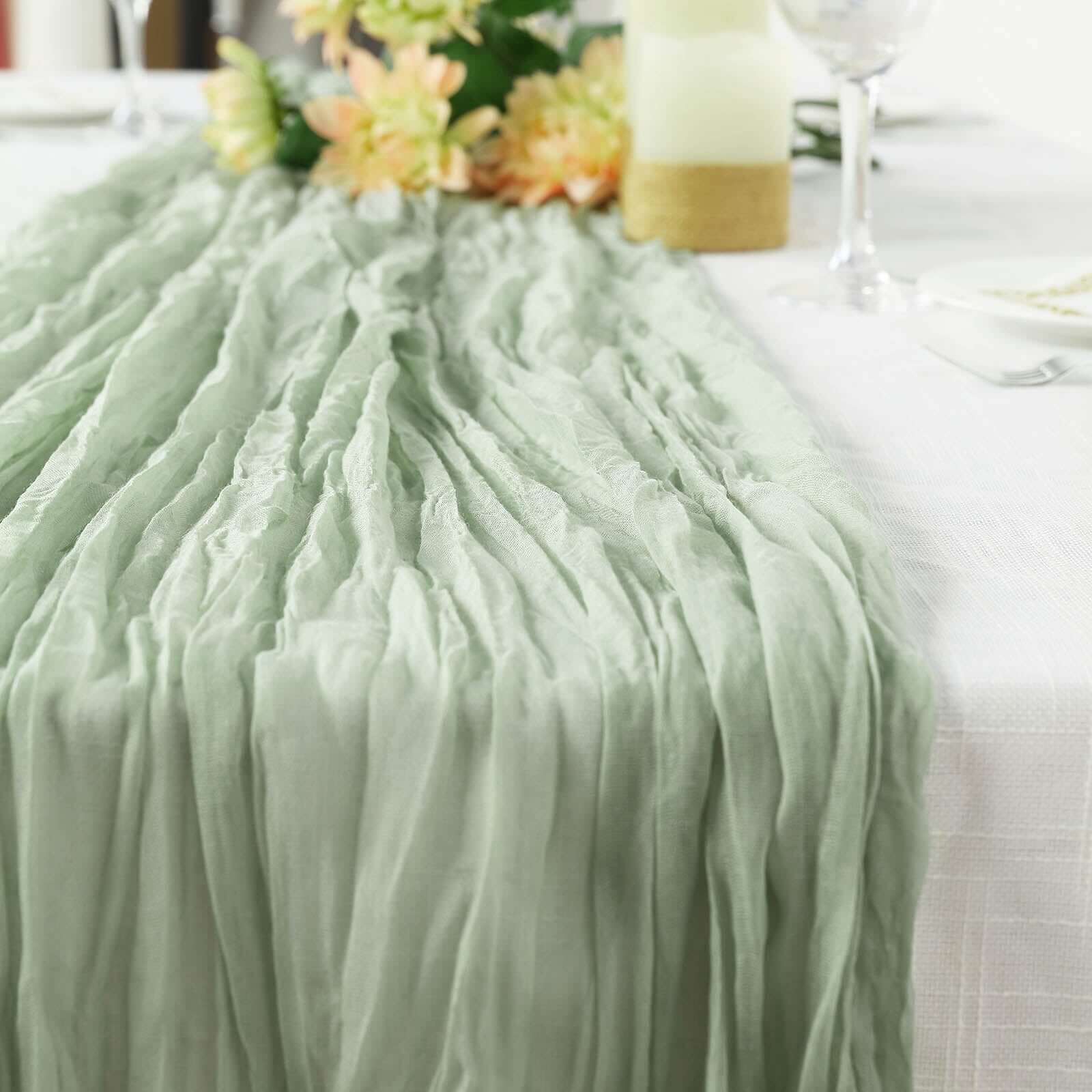 Gauze Cheesecloth Table Runner 10ft Sage Green - Rustic Boho Table Linen - Image 2
