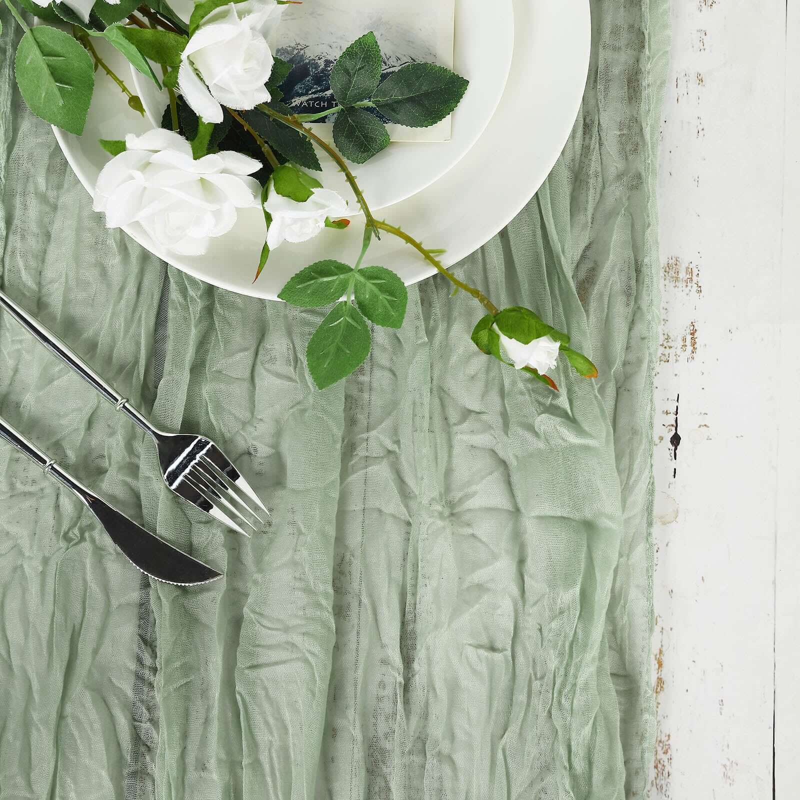 Gauze Cheesecloth Table Runner 10ft Sage Green - Rustic Boho Table Linen - Image 5