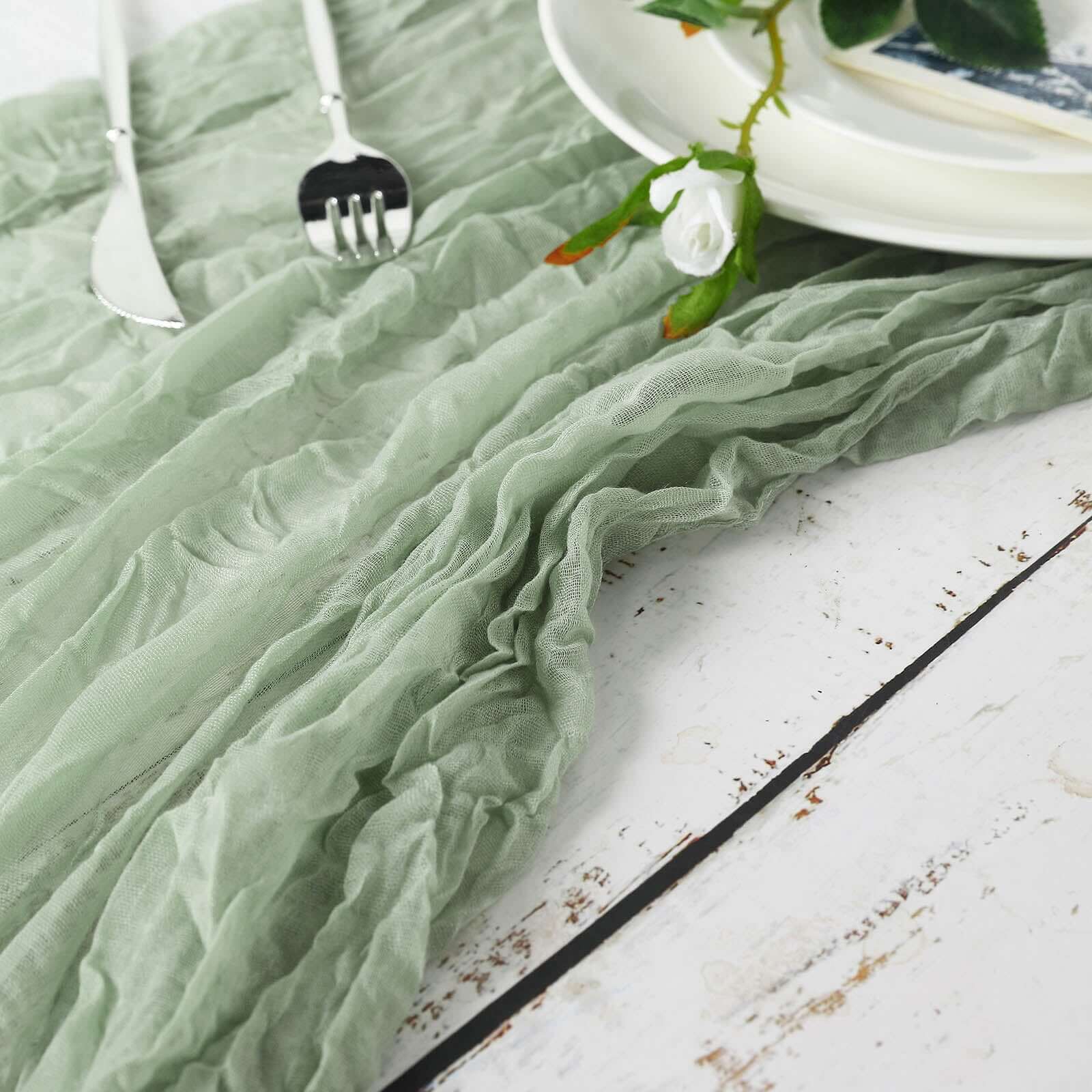 Gauze Cheesecloth Table Runner 10ft Sage Green - Rustic Boho Table Linen - Image 6