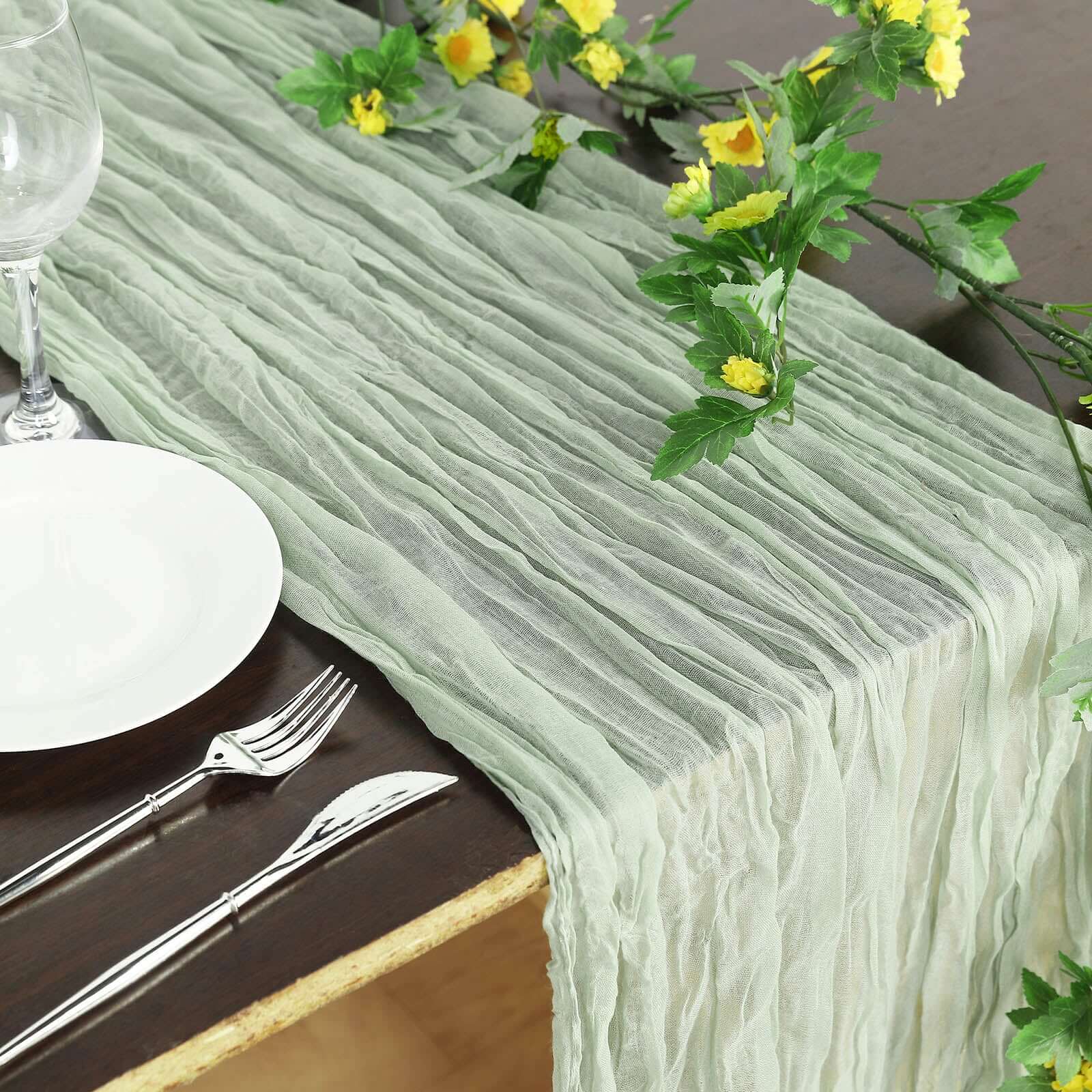 Gauze Cheesecloth Table Runner 10ft Sage Green - Rustic Boho Table Linen - Image 7