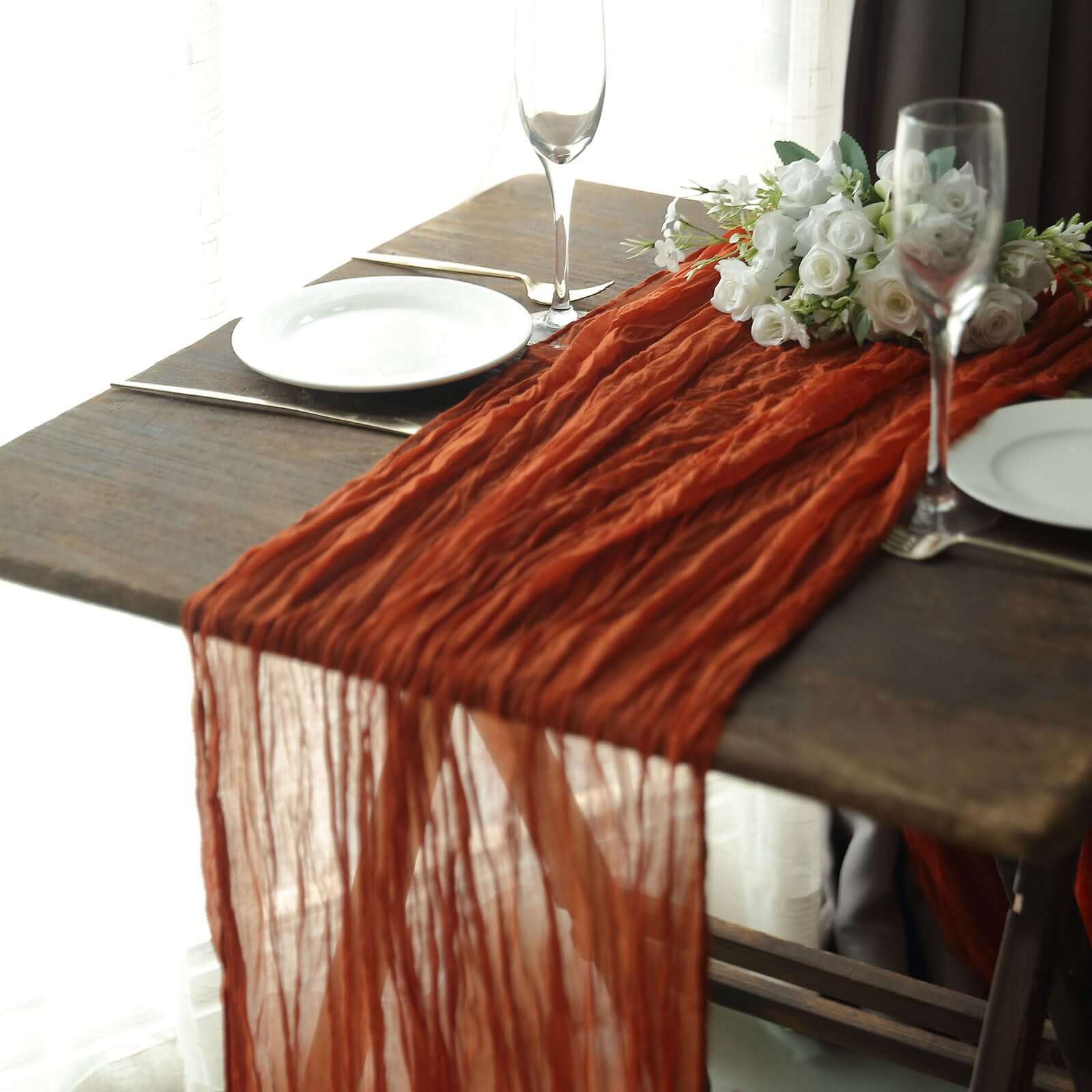 Gauze Cheesecloth Table Runner 10ft Terracotta (Rust) - Rustic Boho Table Linen - Image 6