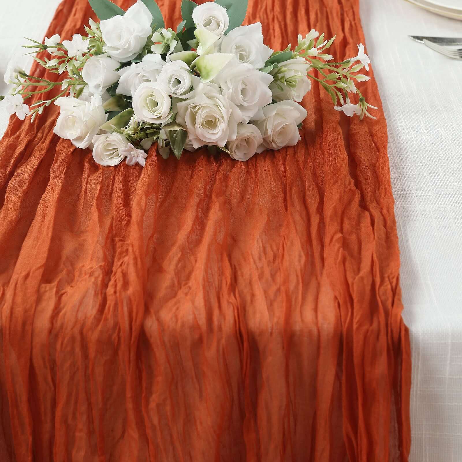 Gauze Cheesecloth Table Runner 10ft Terracotta (Rust) - Rustic Boho Table Linen - Image 7