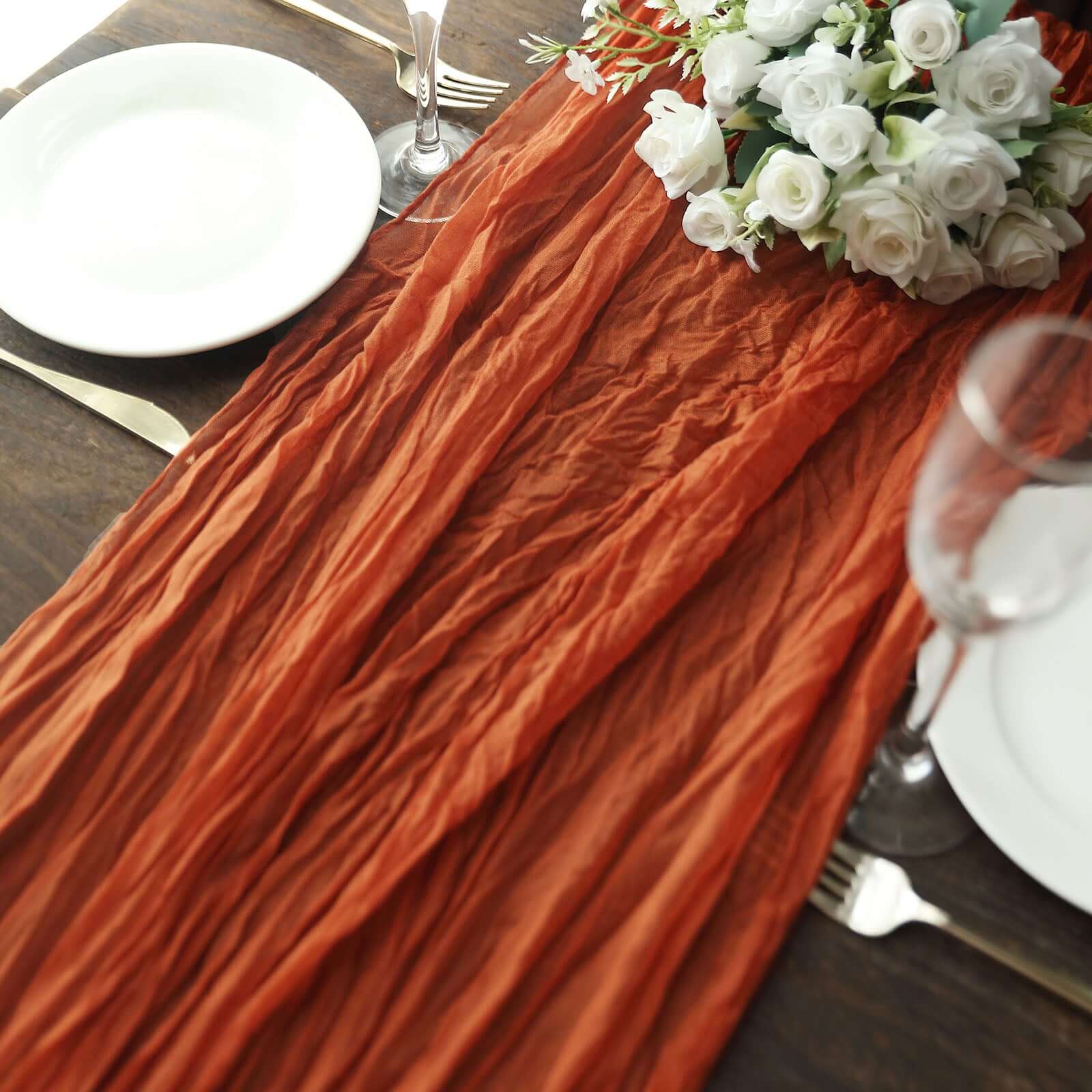 Gauze Cheesecloth Table Runner 10ft Terracotta (Rust) - Rustic Boho Table Linen - Image 8