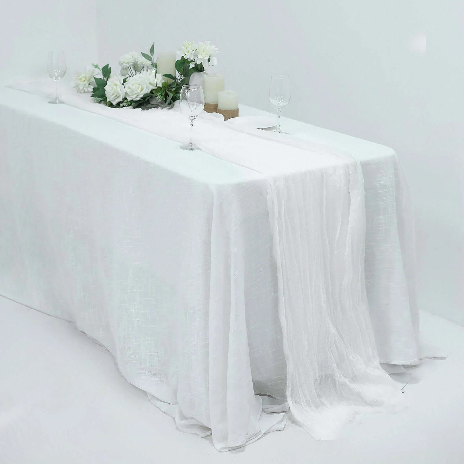 Gauze Cheesecloth Table Runner 10ft White - Soft & Rustic Boho Table Linen for Banquets and Dinners
