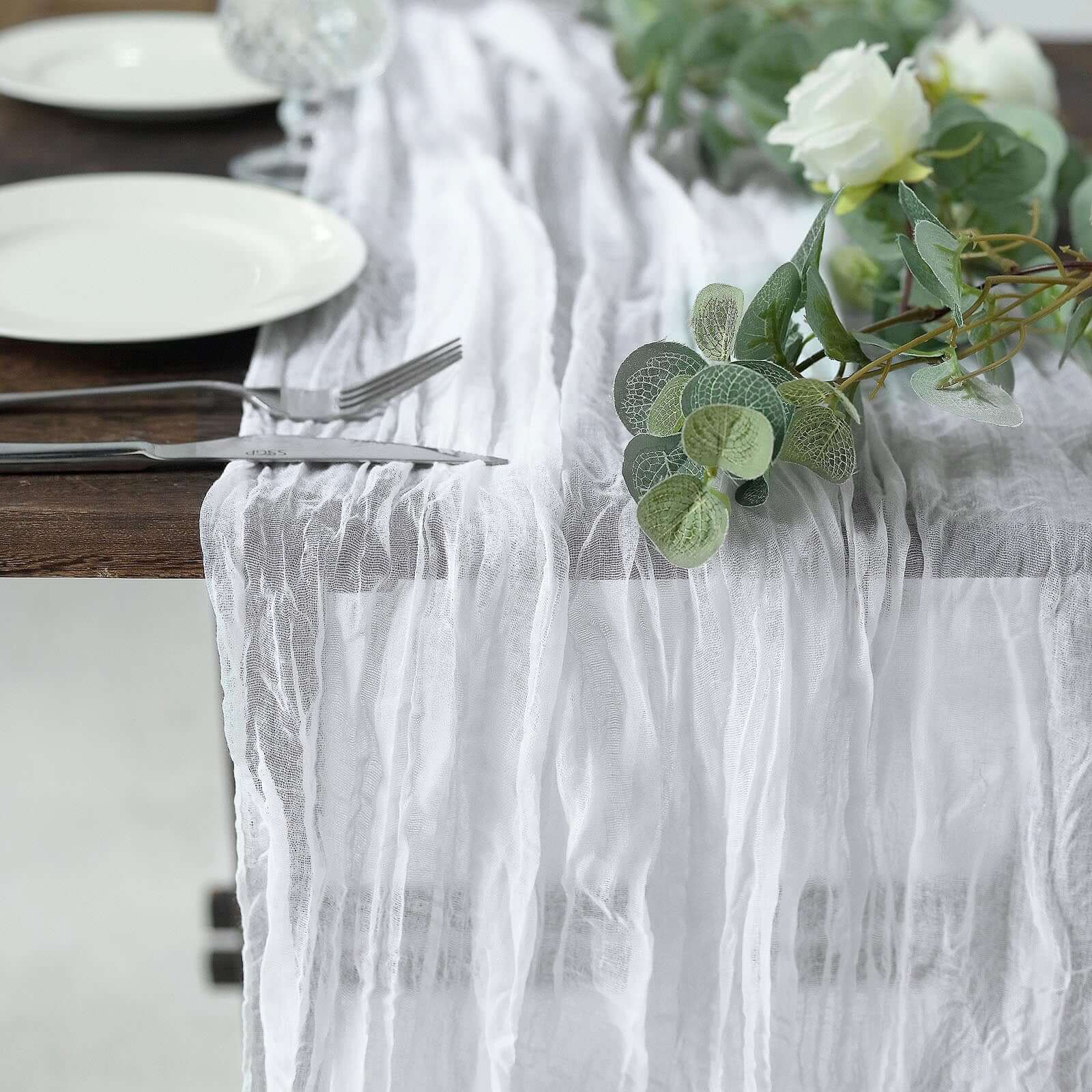 Gauze Cheesecloth Table Runner 10ft White - Soft & Rustic Boho Table Linen for Banquets and Dinners - Image 7