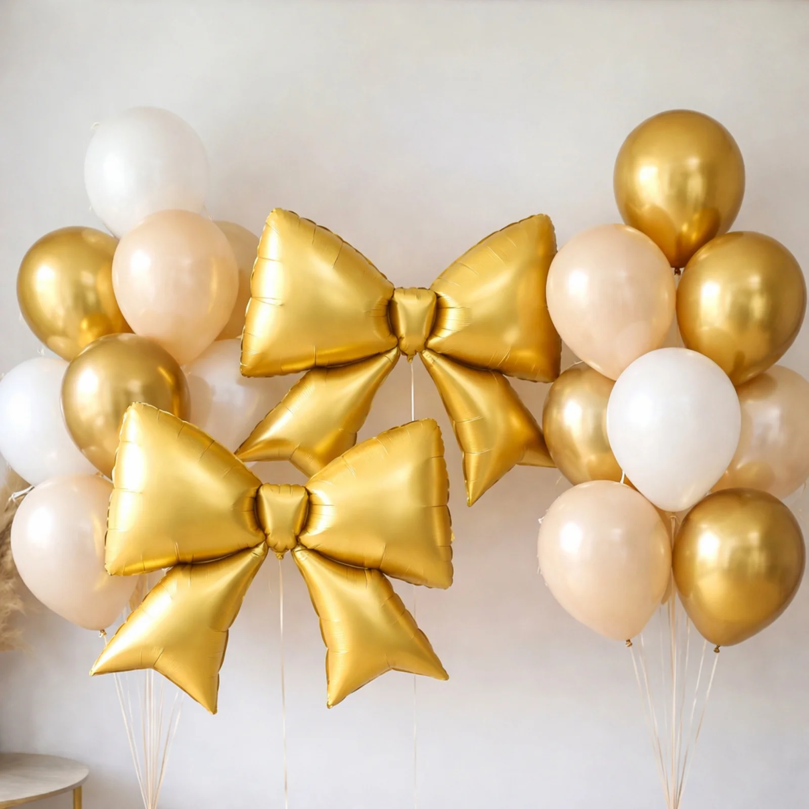 10 Pack Giant Foil Bow Balloons – Matte Gold Party Balloons for Backdrop, Photo Booth & Event Styling, 29″ x 27″ Inflated