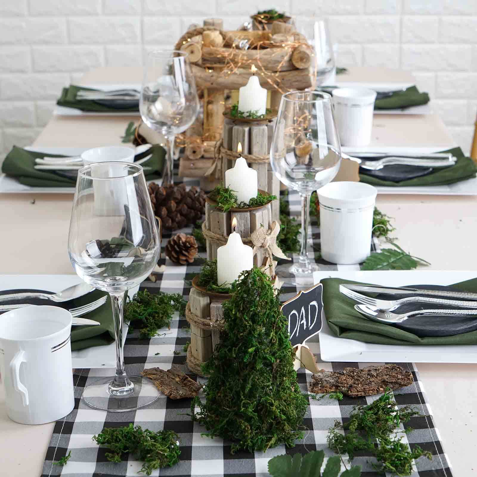 Gingham Polyester Table Runner 14"x108" Black/White Buffalo Plaid - Checkered Farmhouse Outdoor Table Linen - Image 2