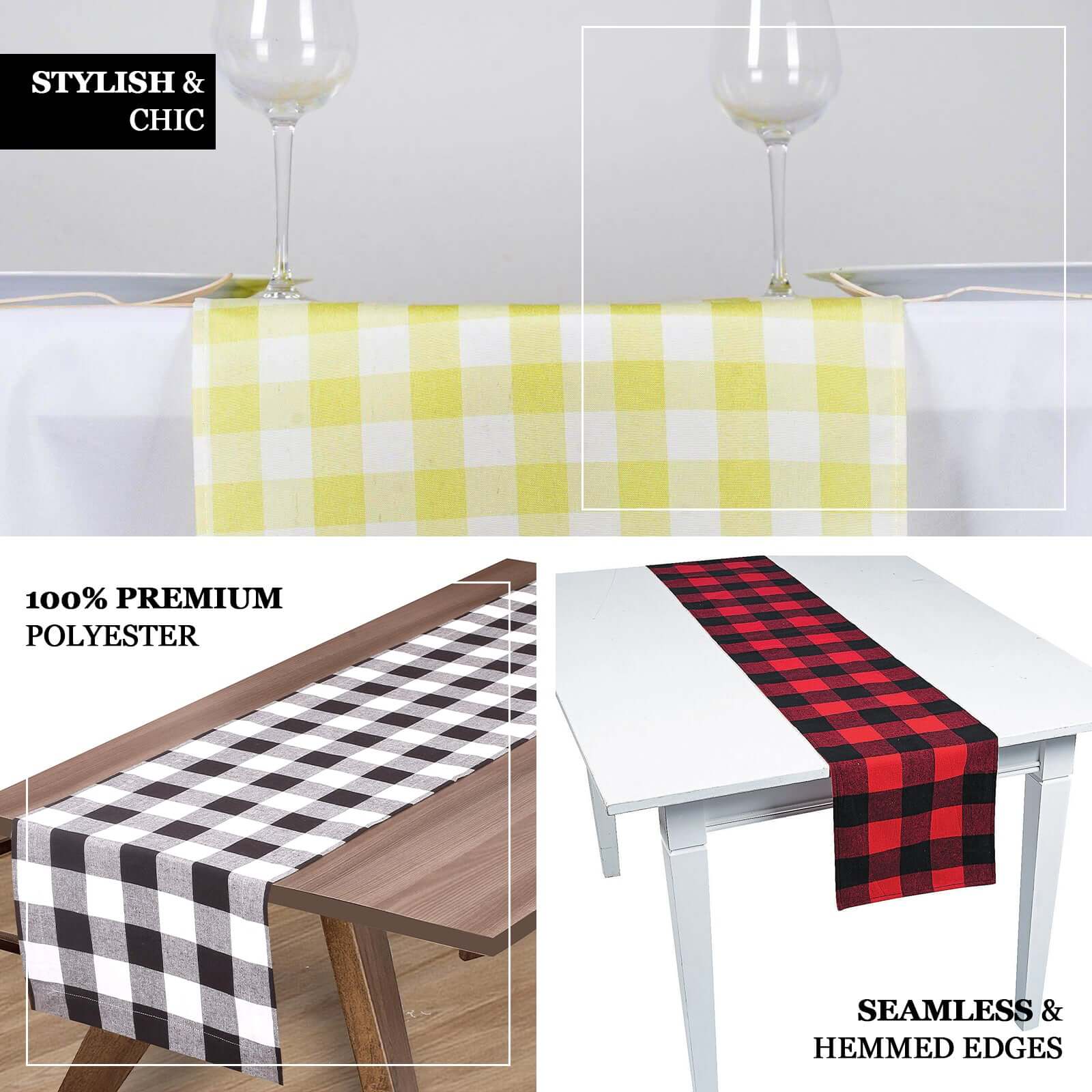 Gingham Polyester Table Runner 14"x108" Black/White Buffalo Plaid - Checkered Farmhouse Outdoor Table Linen - Image 4