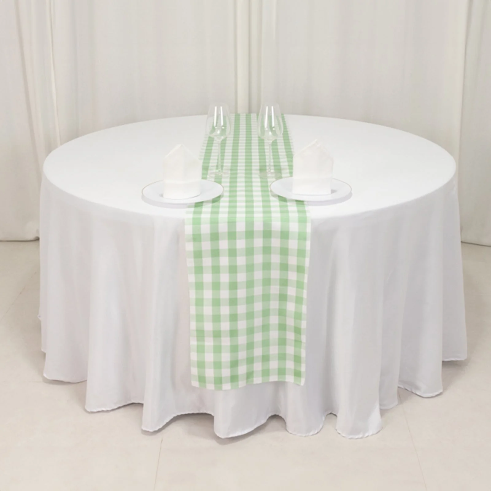 Gingham Polyester Table Runner 14"x108" Sage Green/White Buffalo Plaid - Checkered Table Linen - Image 6