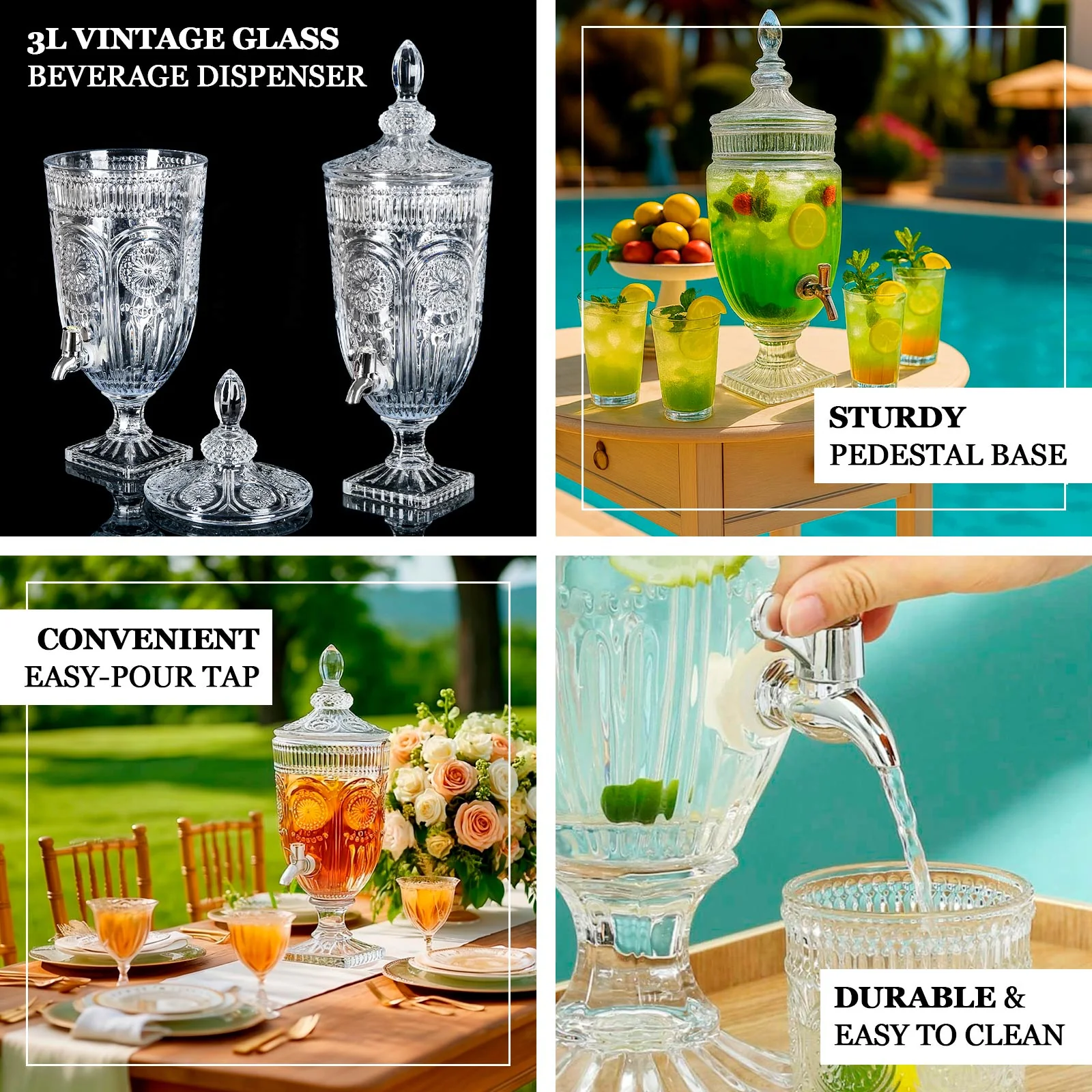 Vintage Cut Glass Beverage Dispenser with Lid & Spigot – Vertical Panel & Floral Medallion Pattern, 3L - Image 4