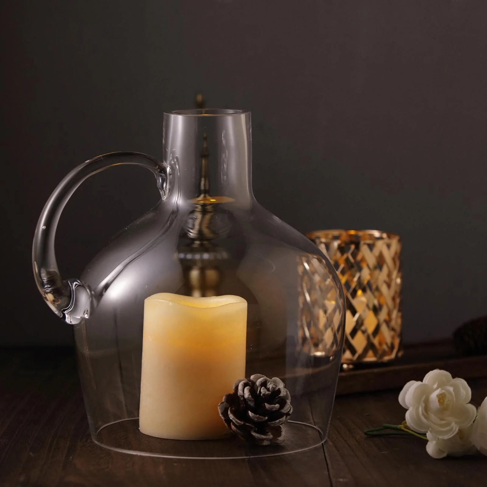 Glass Candle Holder Cloche Jar Dome 10" Clear with Wooden Base - Heavy Duty Wedding Centerpiece - Image 10