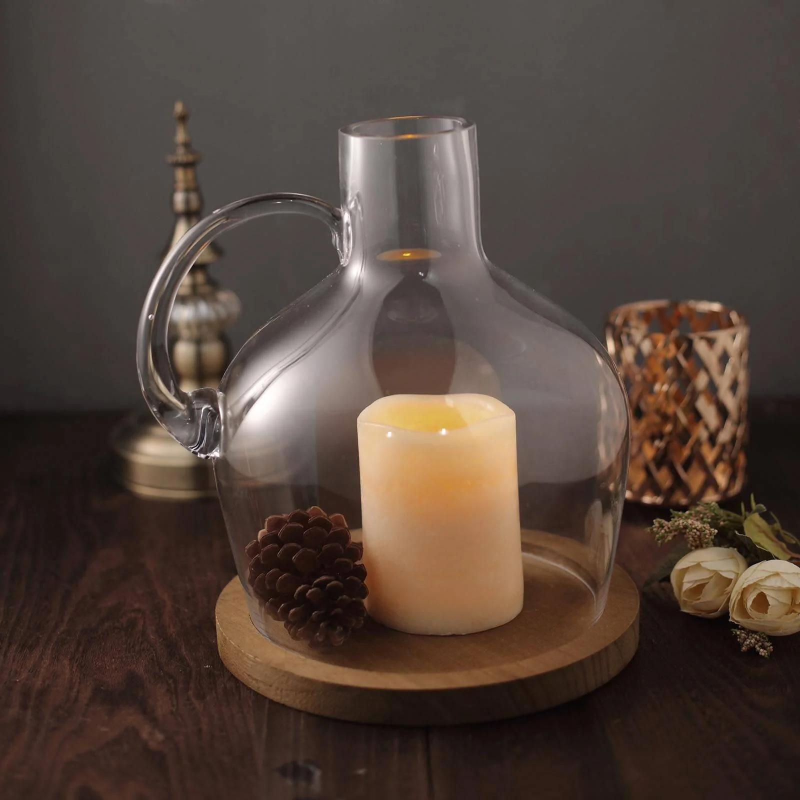 Glass Candle Holder Cloche Jar Dome 10" Clear with Wooden Base - Heavy Duty Wedding Centerpiece - Image 11