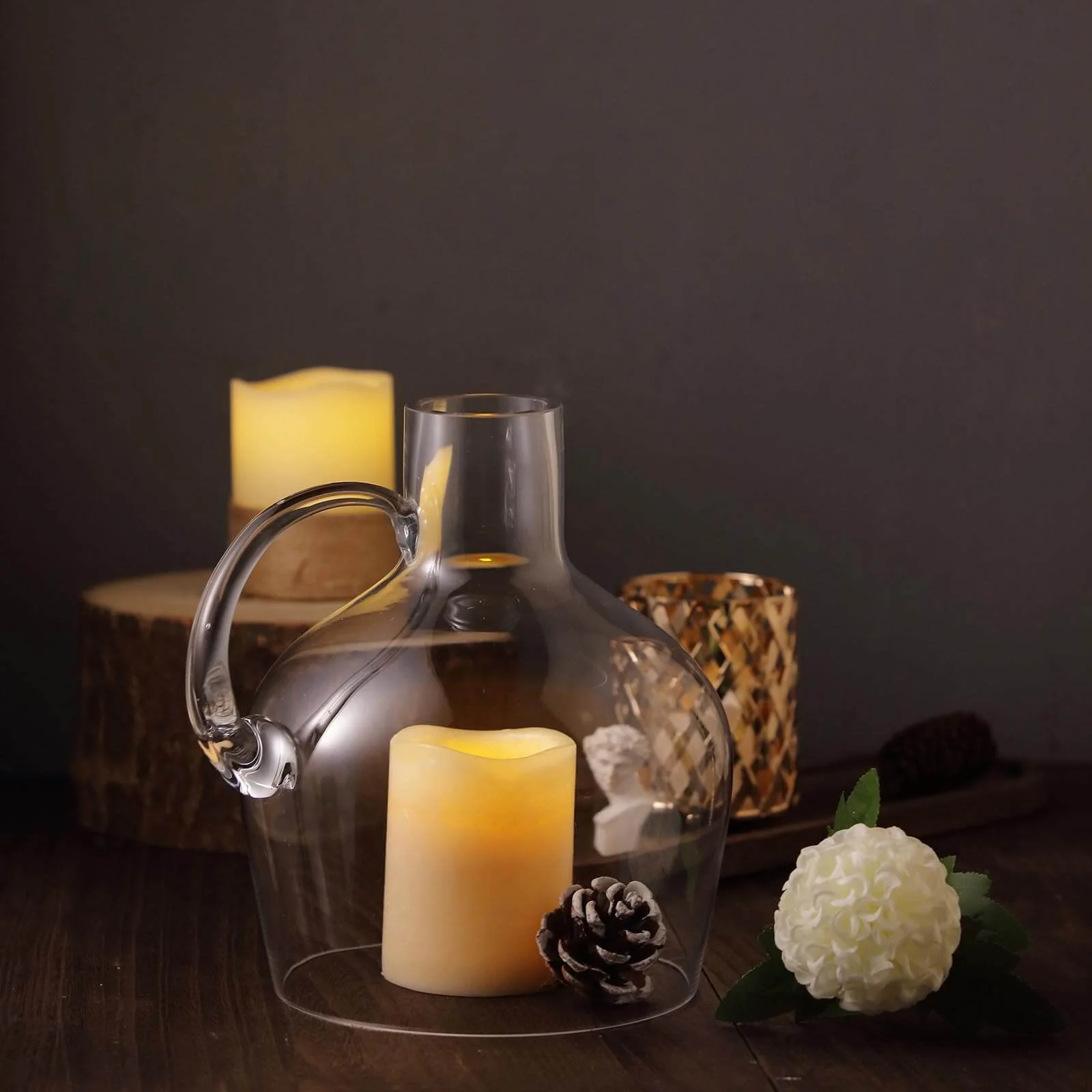 Glass Candle Holder Cloche Jar Dome 10" Clear with Wooden Base - Heavy Duty Wedding Centerpiece - Image 17