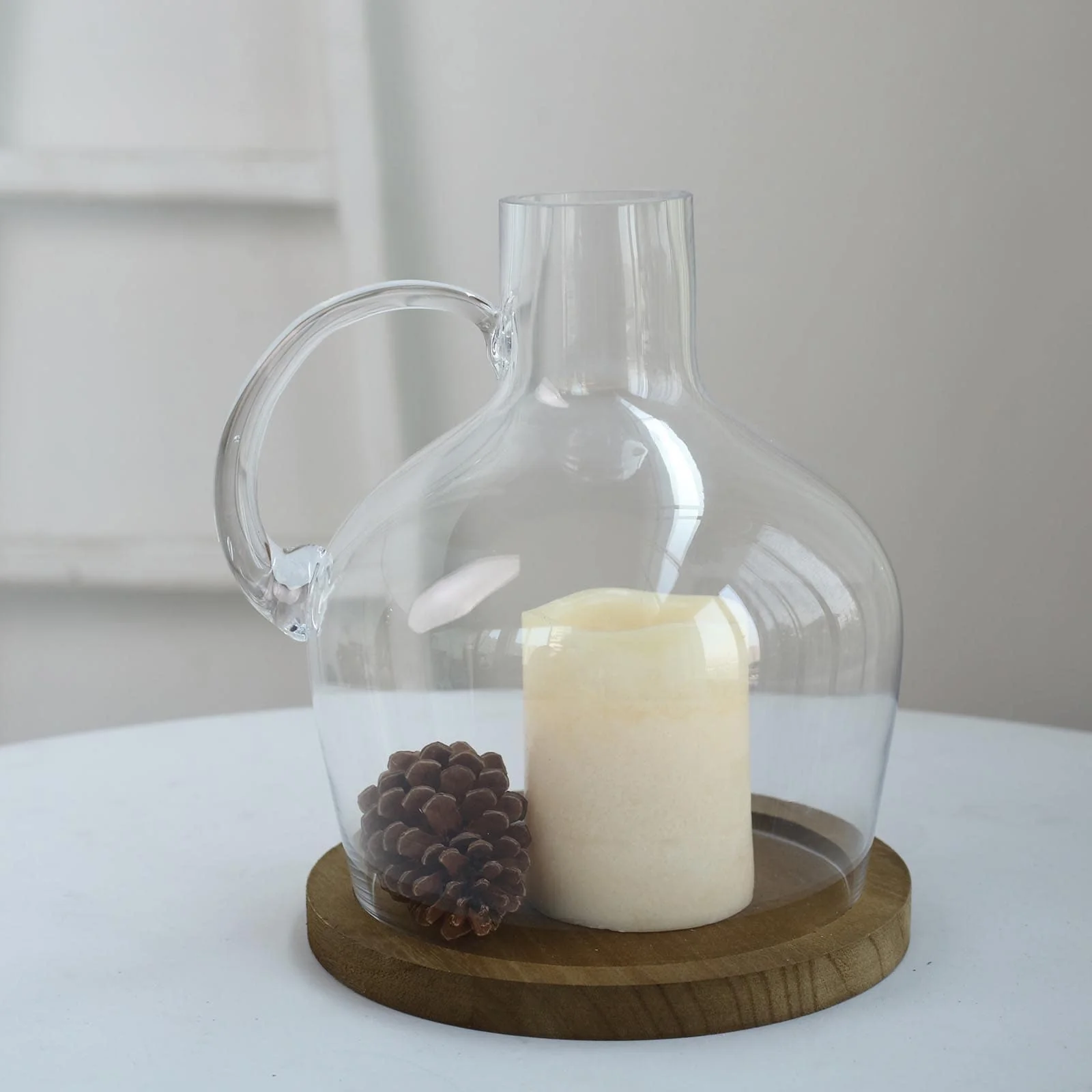 Glass Candle Holder Cloche Jar Dome 10" Clear with Wooden Base - Heavy Duty Wedding Centerpiece - Image 2
