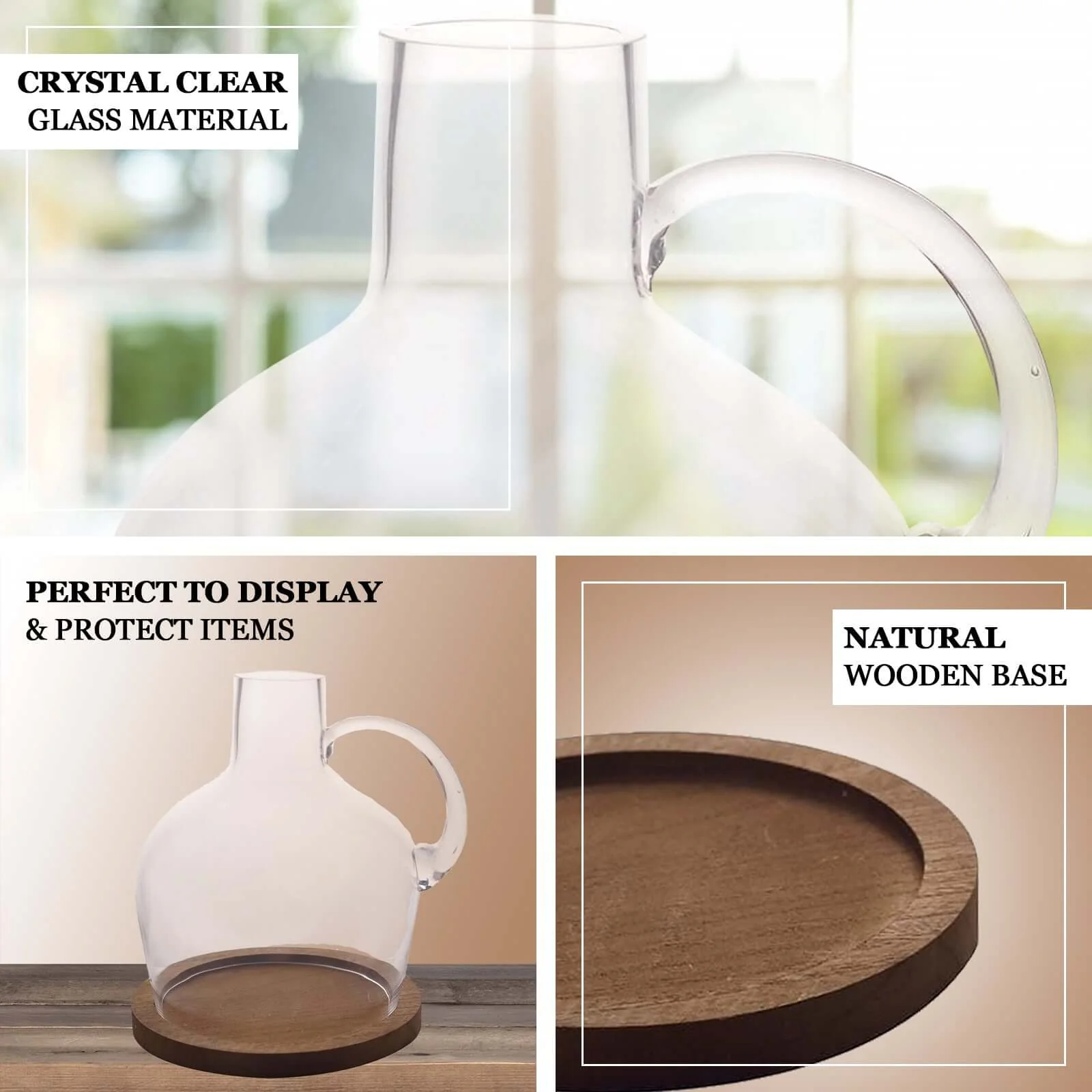 Glass Candle Holder Cloche Jar Dome 10" Clear with Wooden Base - Heavy Duty Wedding Centerpiece - Image 4