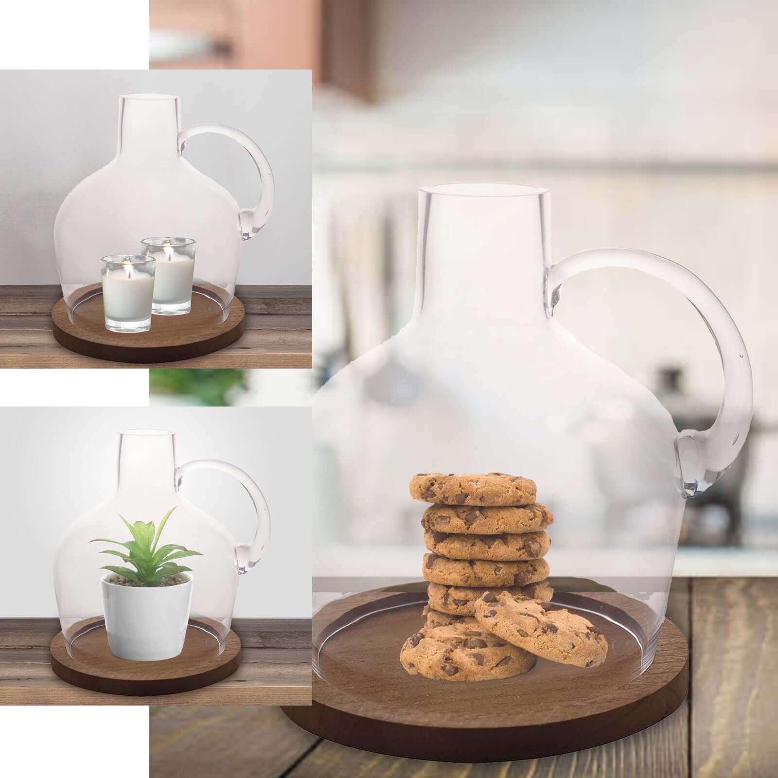 Glass Candle Holder Cloche Jar Dome 10" Clear with Wooden Base - Heavy Duty Wedding Centerpiece - Image 5