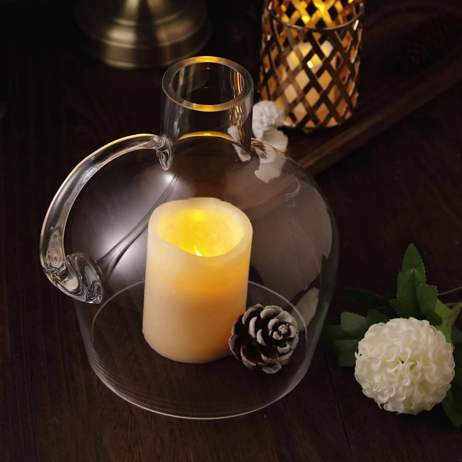 Glass Candle Holder Cloche Jar Dome 10" Clear with Wooden Base - Heavy Duty Wedding Centerpiece - Image 7