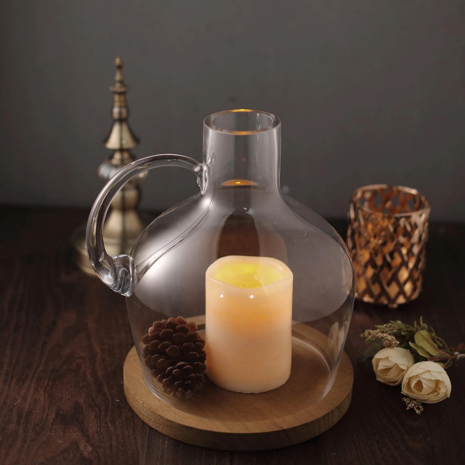 Glass Candle Holder Cloche Jar Dome 10" Clear with Wooden Base - Heavy Duty Wedding Centerpiece - Image 9