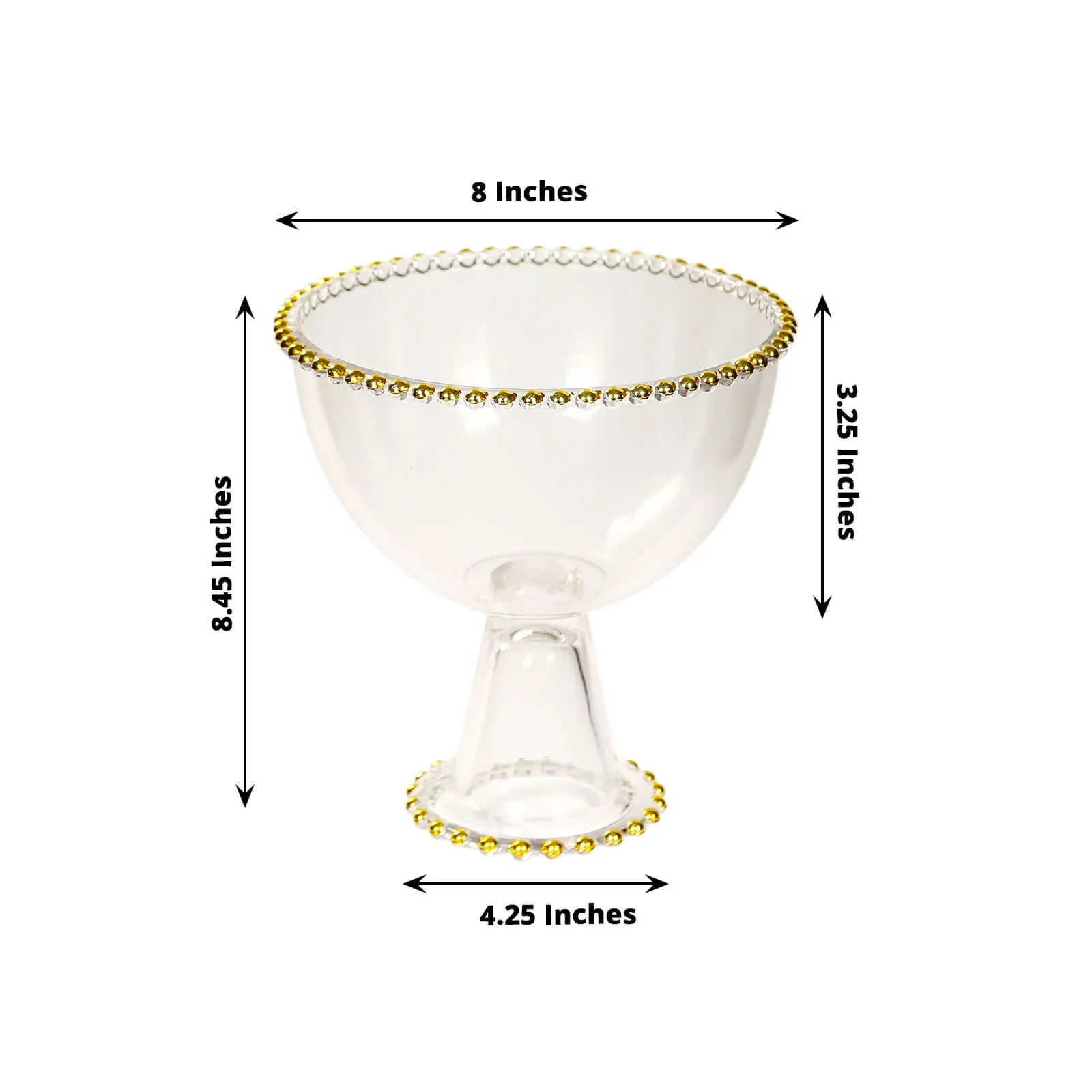 Glass Flower Vase Compote Pedestal Bowl Clear with Gold Beaded Rim 8" - Round Footed Candy Dessert Display Stand - Image 3