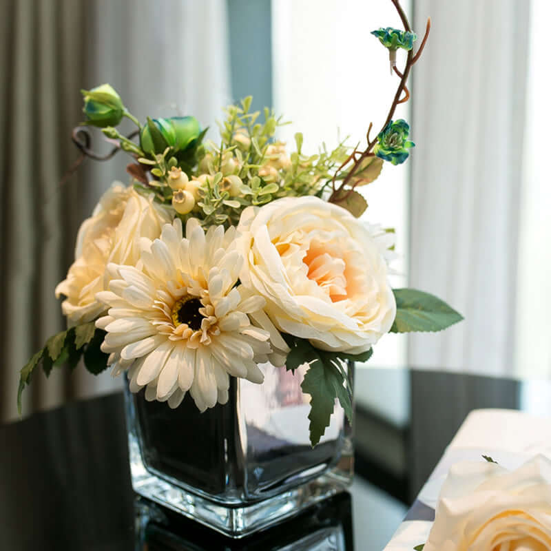Glass Flower Vase Heavy Duty Square Design 4" Clear - Durable Table Centerpiece for Floral Displays - Image 8