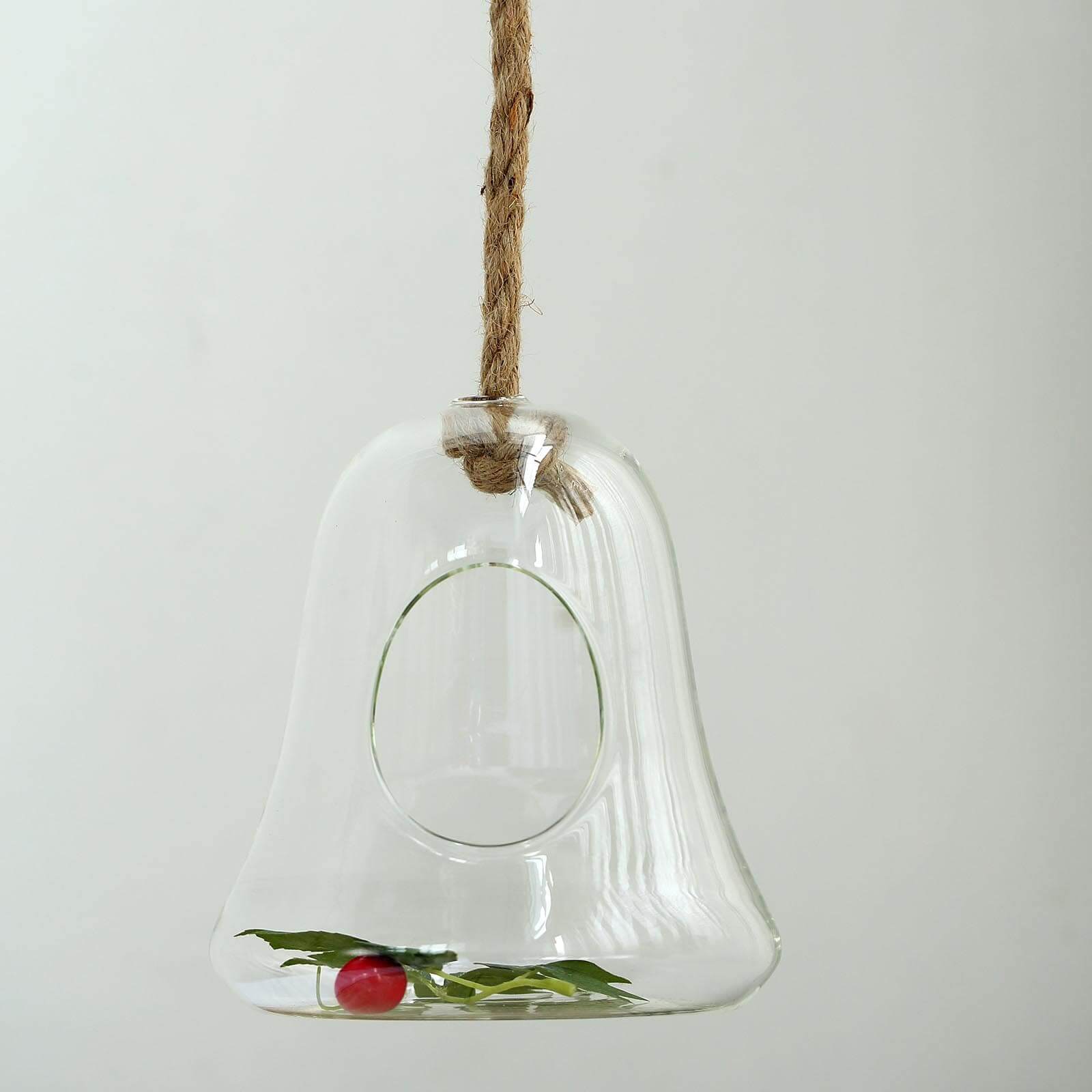 Glass Terrarium Hanging Bell Shaped Design 9" with Twine Rope - Free-Falling Planter for Air Plants & Decor