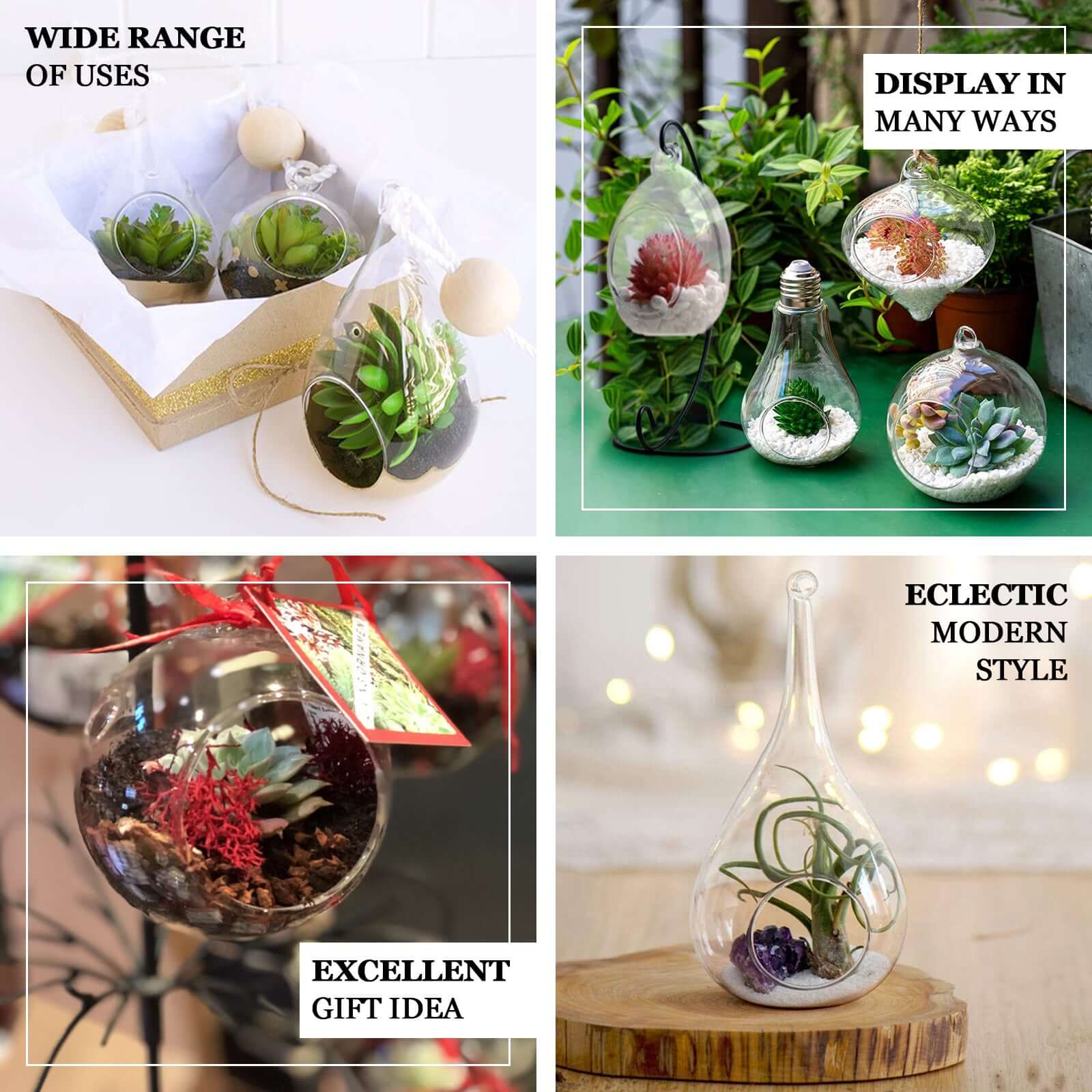 Glass Terrarium Hanging Bell Shaped Design 9" with Twine Rope - Free-Falling Planter for Air Plants & Decor - Image 4
